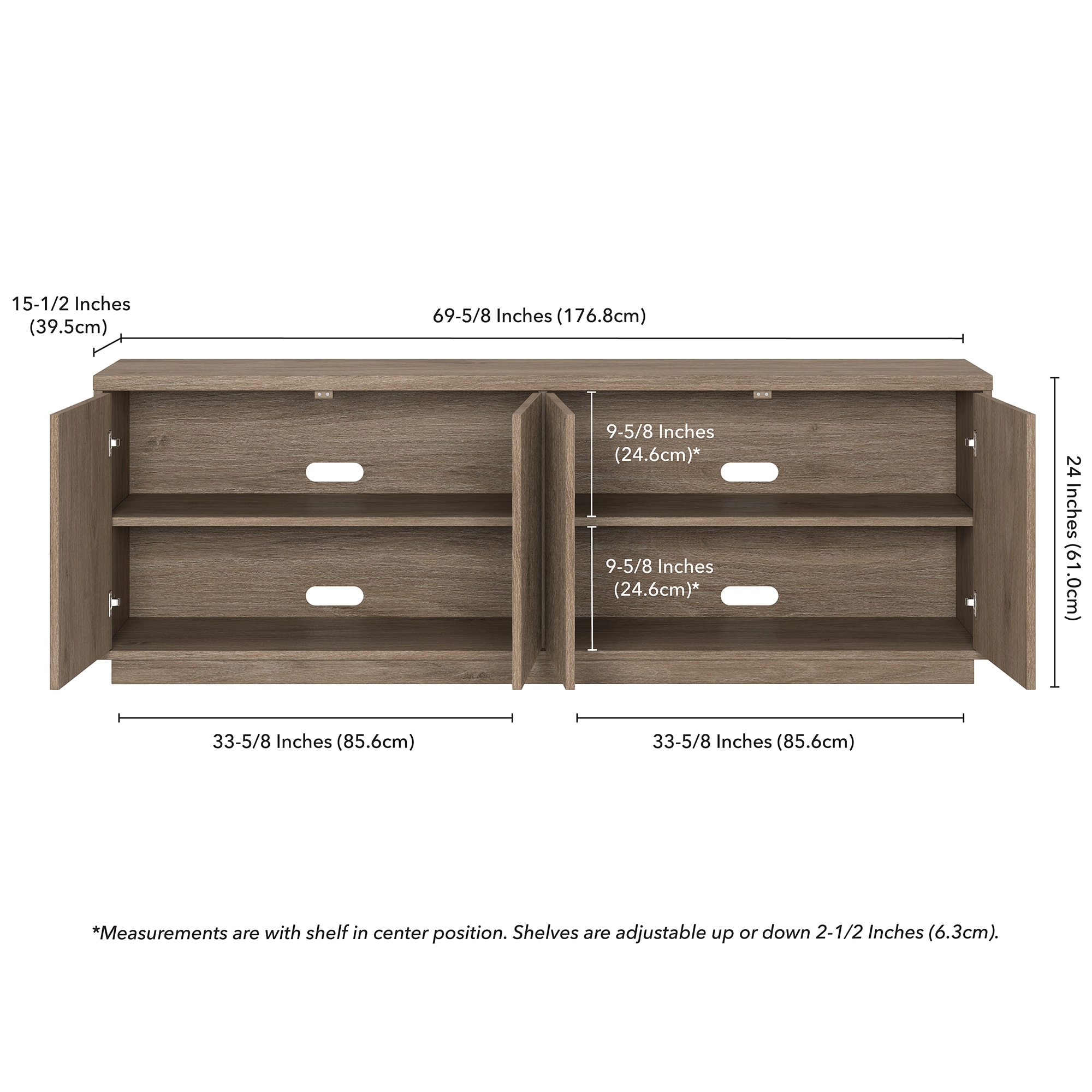 Antiqued Gray Oak Rectangular TV Stand with Cabinet for TVs up to 75"