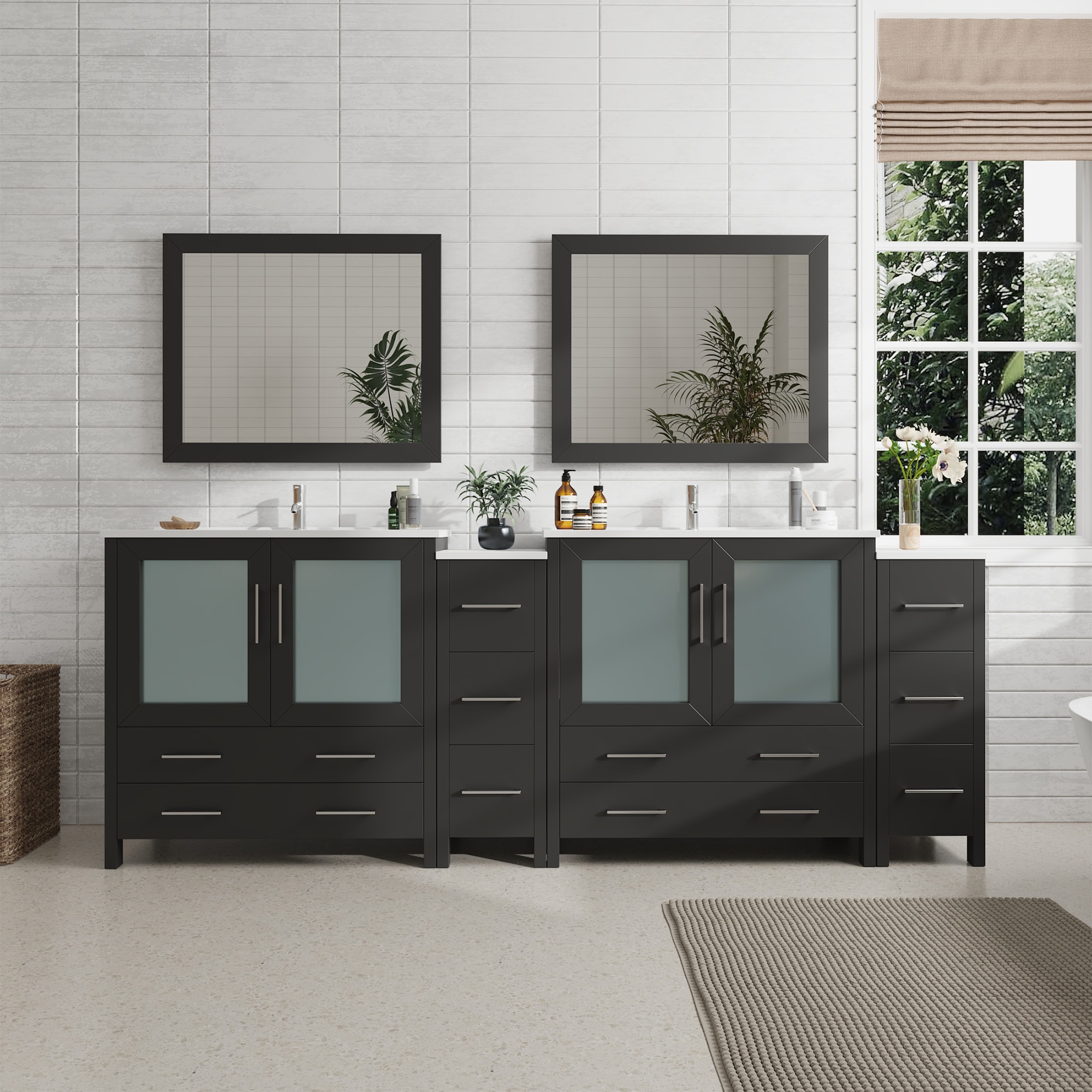 Vanity Art VA3036-96E Brescia 95-in Espresso Undermount Double sink Bathroom Vanity with White Ceramic Top (Mirror Included)