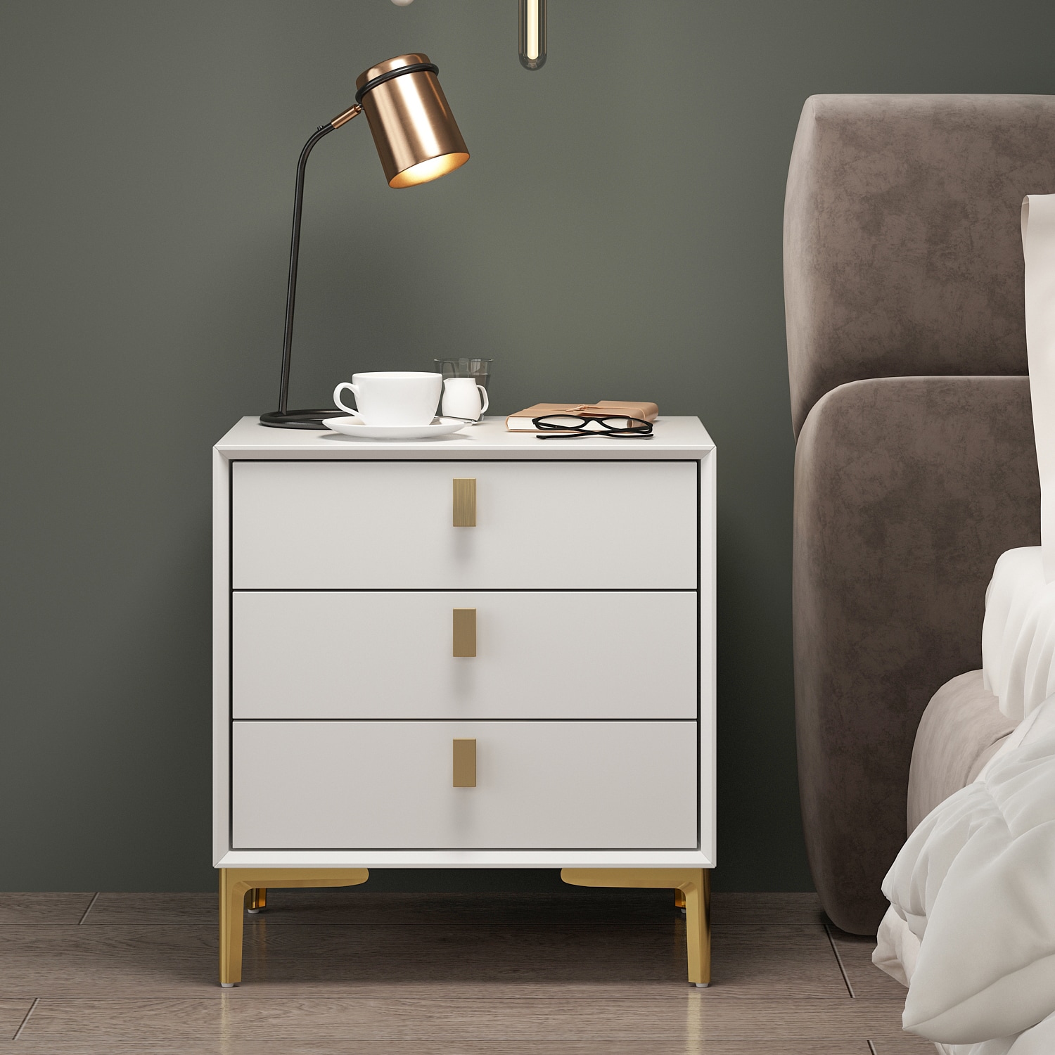 FUFU&GAGA JH0241-02 3-drawer Nightstand White Nightstand