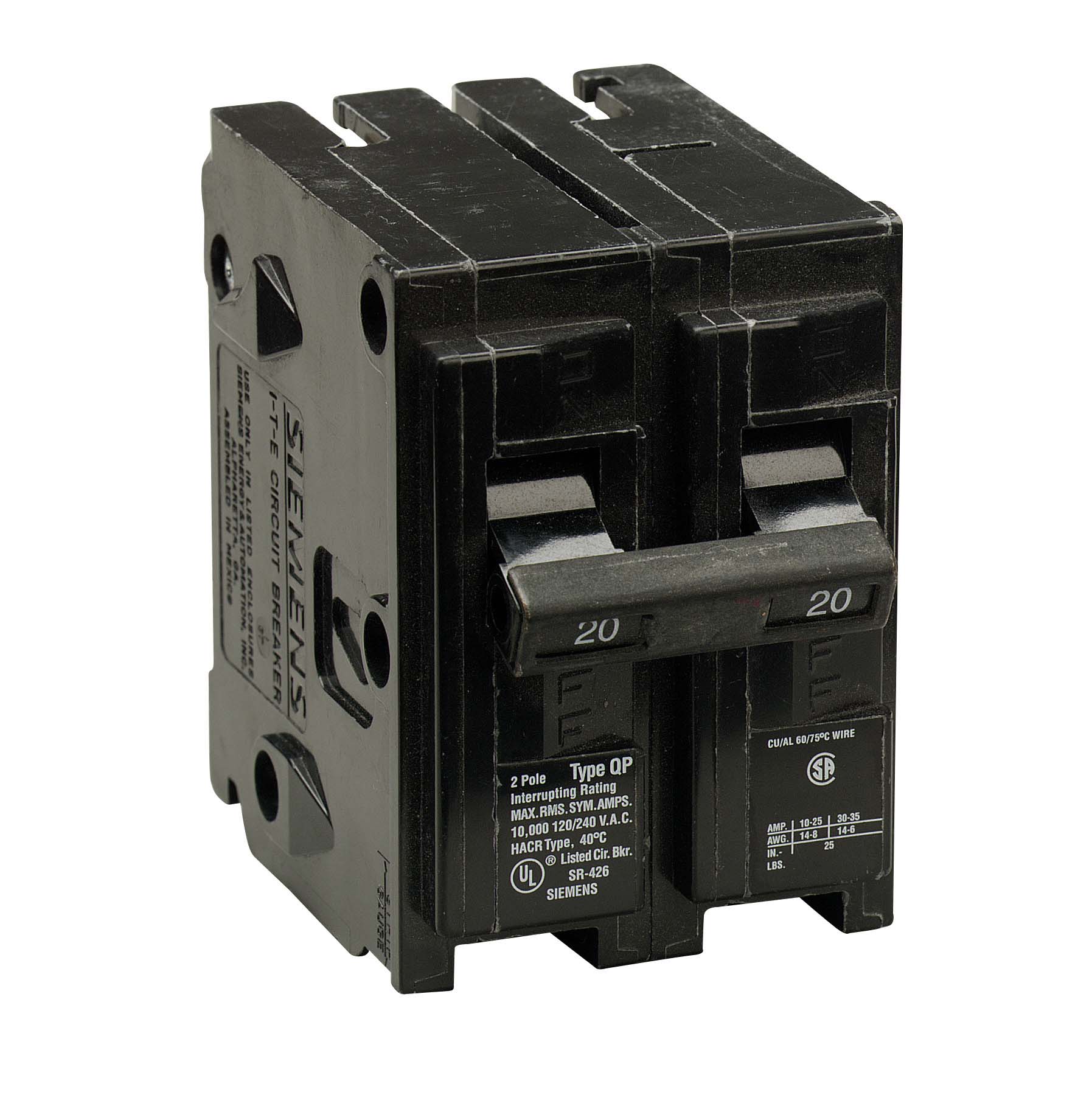 Siemens Qp 20-amp 2-pole Standard Trip Circuit Breaker In The Circuit 