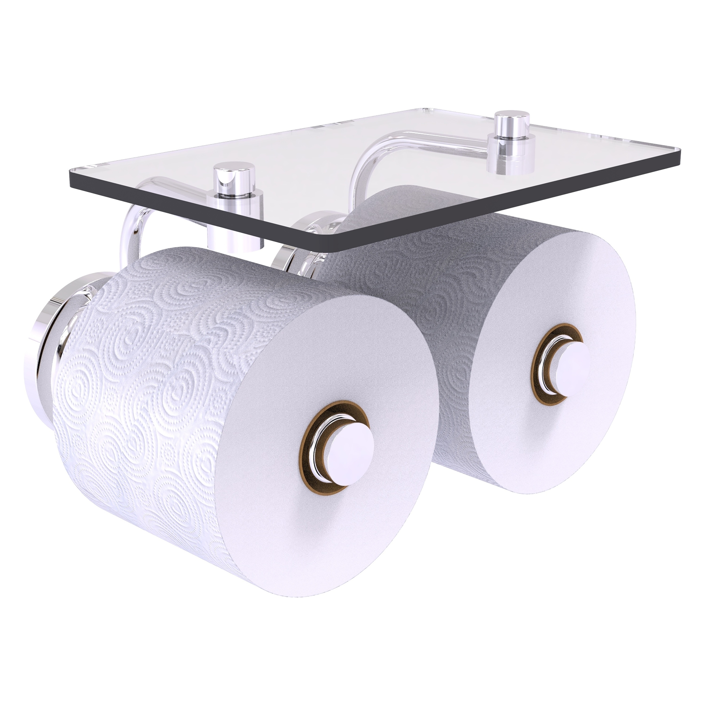 Allied Brass QN-24-2S-PC Que New Polished Chrome Wall mount Double post Toilet Paper Holder 2 -Rolls with Storage