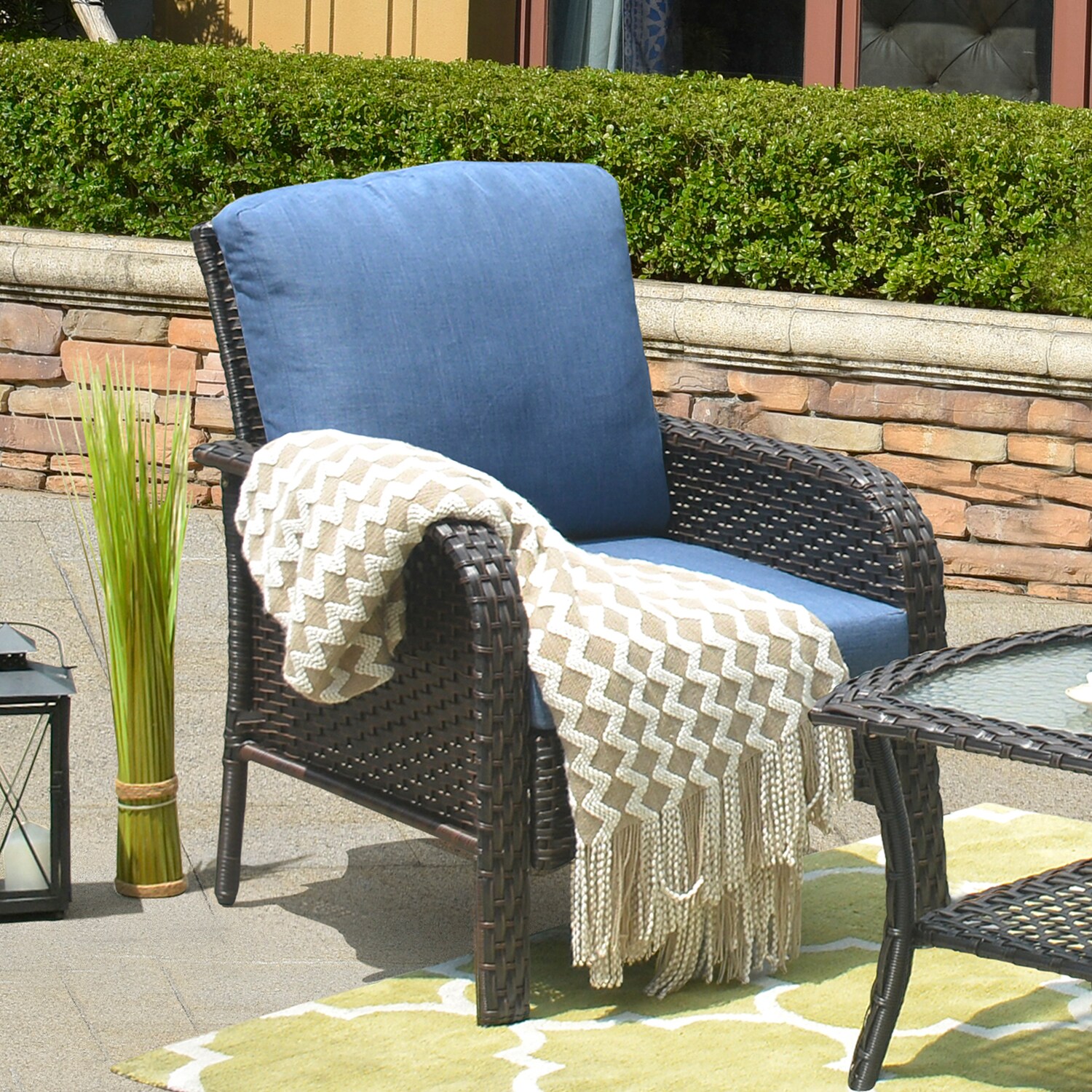 Ovios New Augtus 4-Piece Rattan Patio Conversation Set with Blue ...