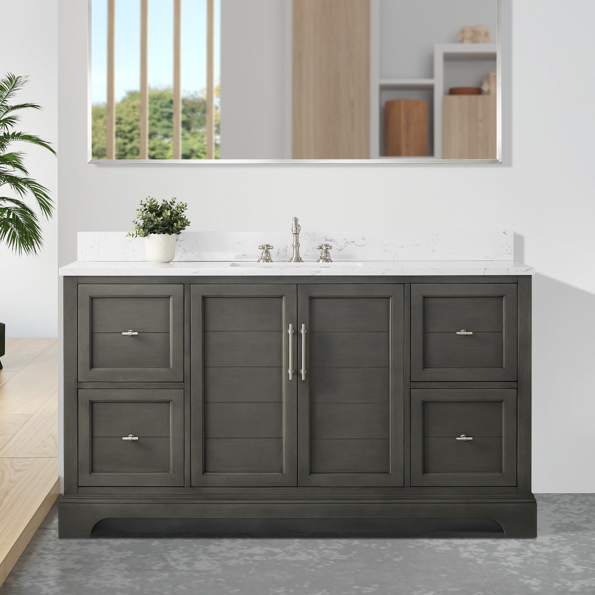 Vanity Art VA5060-SSG Chambery 60-in Silver Grey Undermount Single sink Bathroom Vanity with White with Grey Veining Engineered marble Top