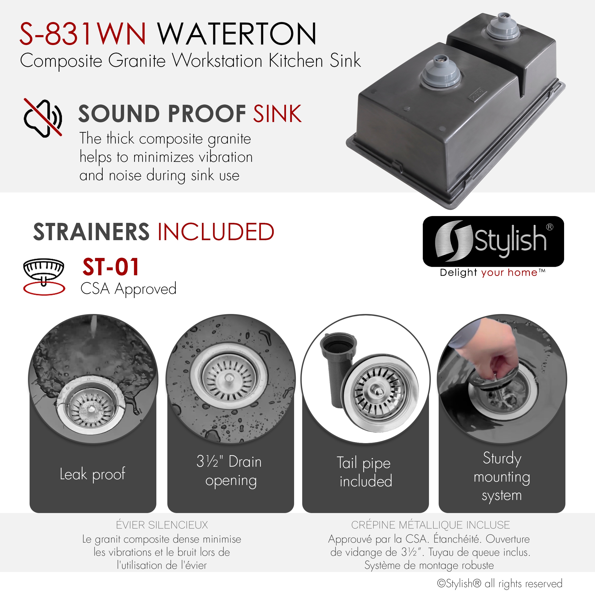 Stylish S-831WN Kitchen-Sinks - View #7