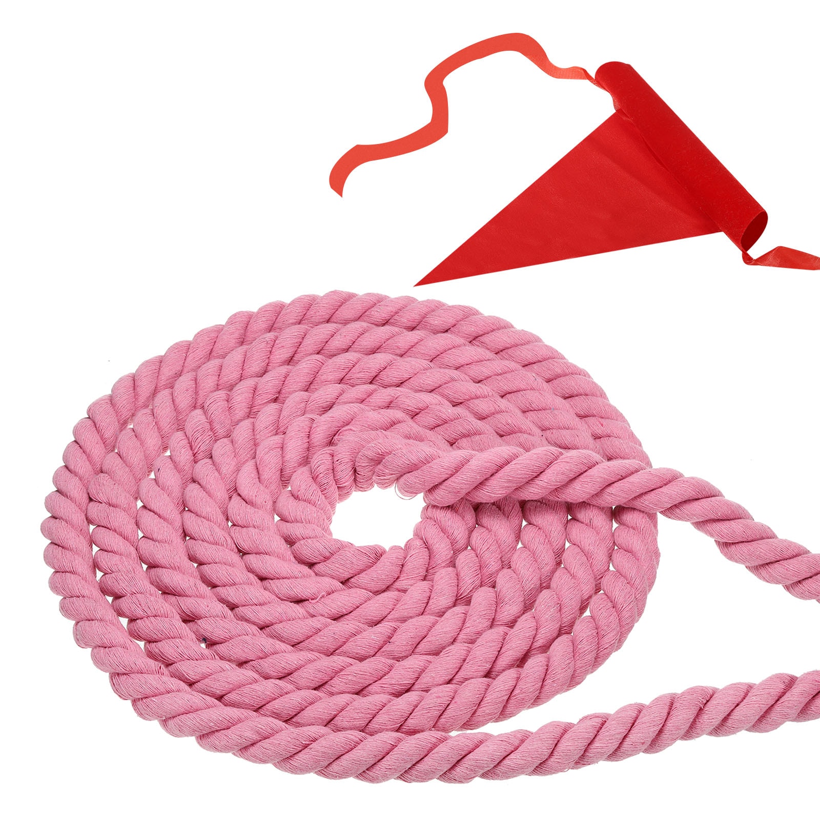 PATIKIL 15 Feet Tug of War Rope for Adults Teen 3-Strand Natural Twisted Cotton Rope with Flag for Yard Game Team Building Activities Pink #S25072801UX1846