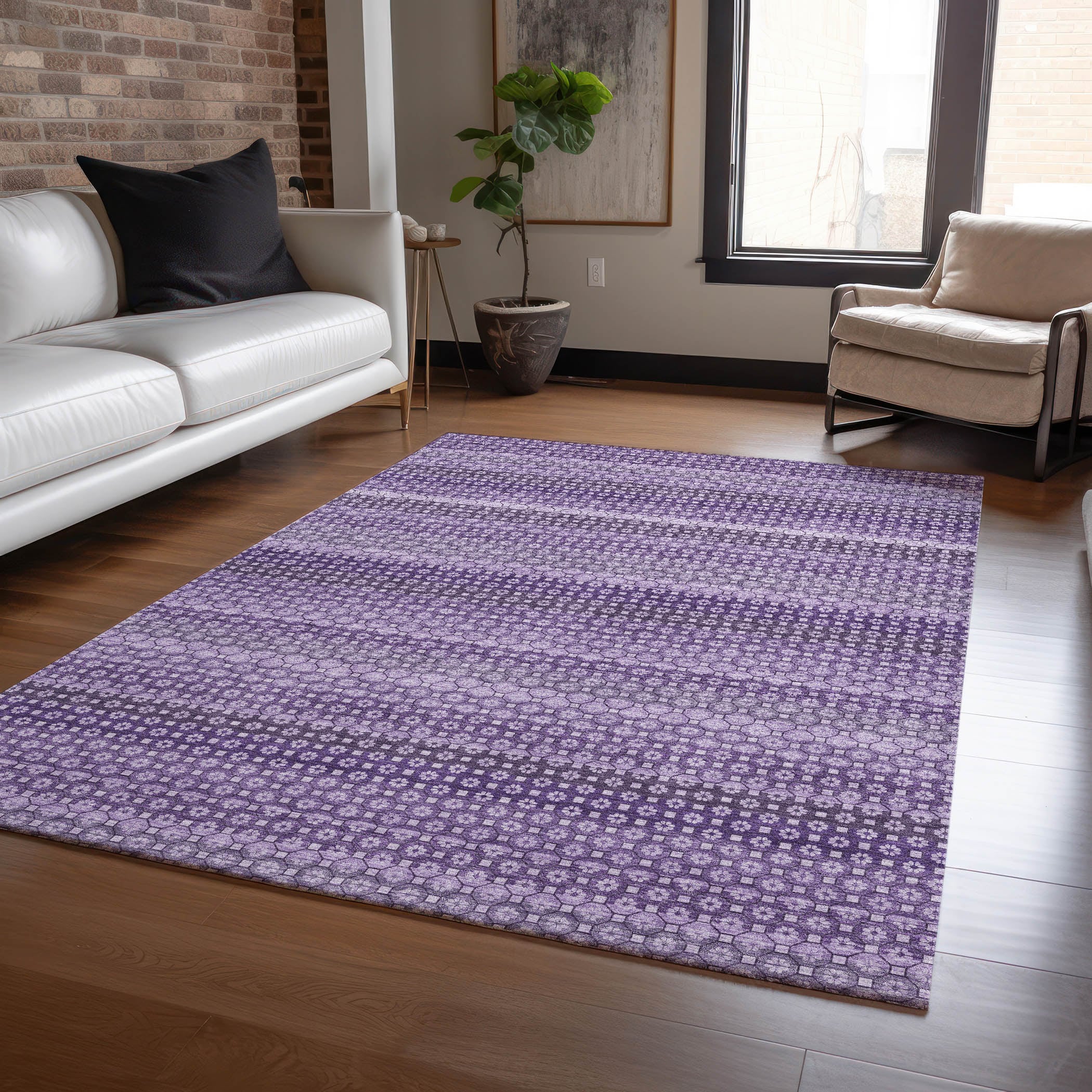Addison Rugs ACN1423LV30X46 Chantille ACN1423LV 2 x 3 (ft) Polyester Lavender Rectangular Indoor/Outdoor Geometric Machine washable Area rug
