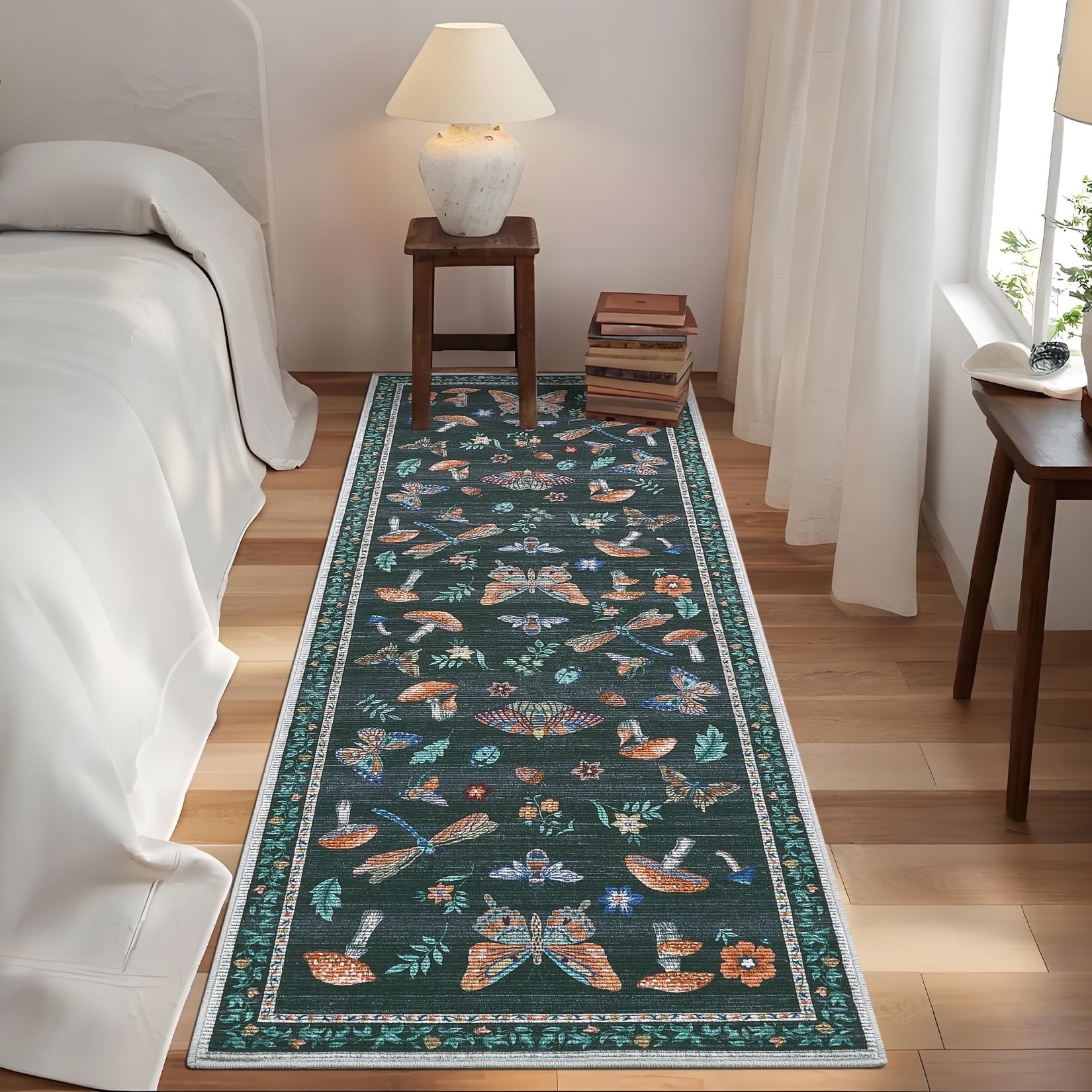 GAOMON 2x6 Modern Insect Floral Print Area Rug Washable Stain-Resistant ...