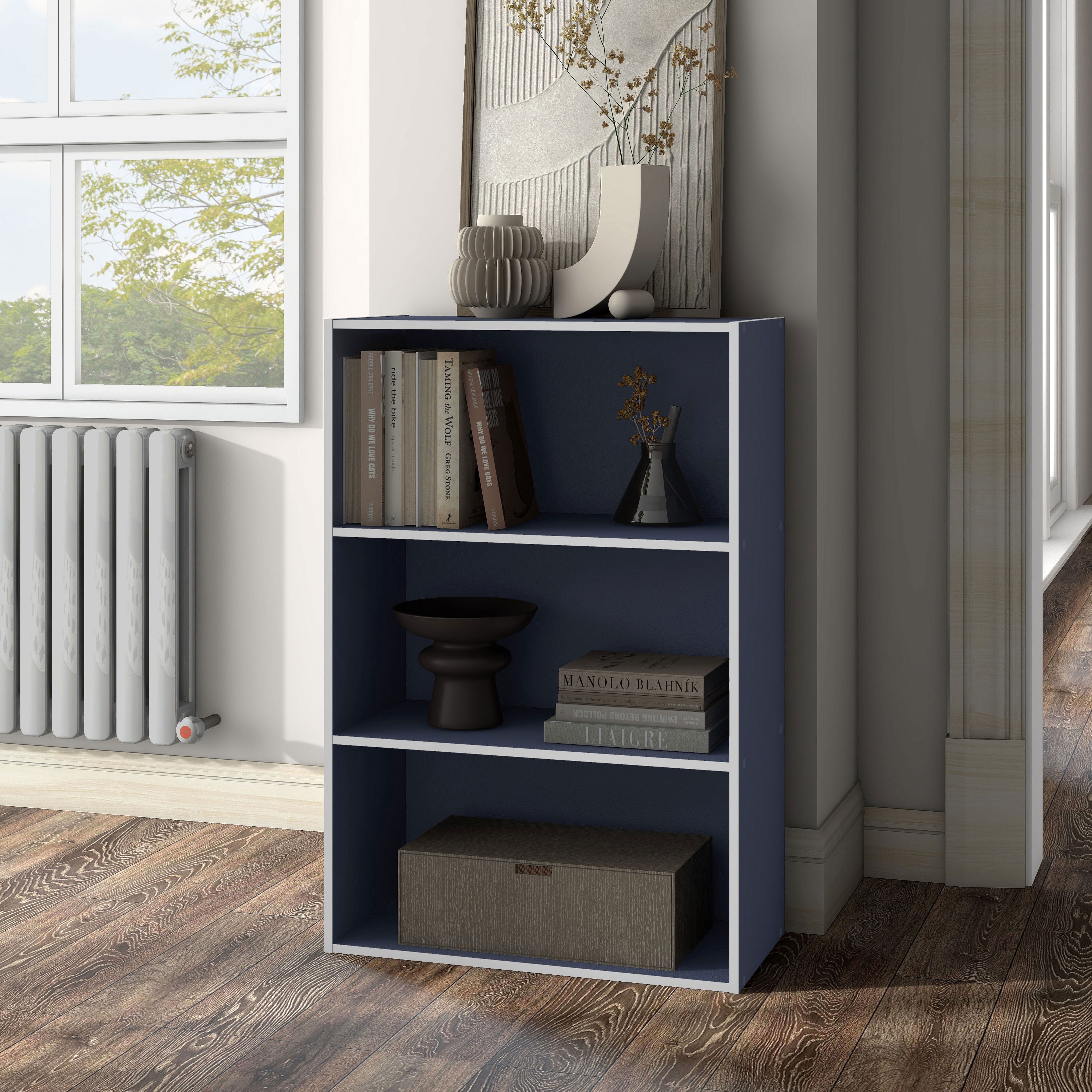 Furniture of America FGI-2381C47-3L Quincy Steel Blue Composite 3 -Shelf Modular Bookcase ( 23.62-in W x 35.3-in H x 10.8-in D ) Finished