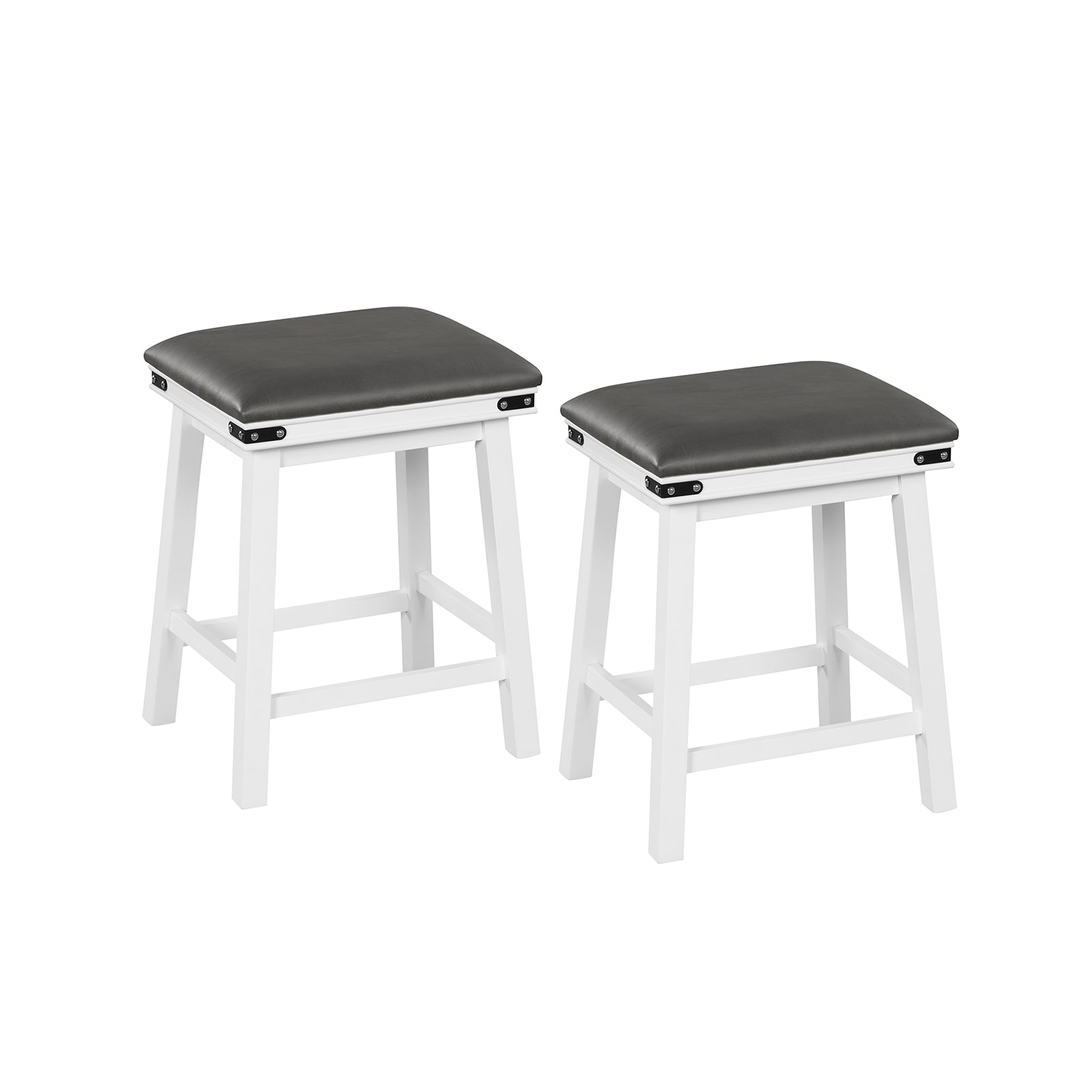 Slickblue D-CO-42-HW81211VJ Set of 2 Counter Height Bar Stools with Padded PU Leather Seats 24/30  inch Seat Height White and Gray Acacia Rubber Wood Frame with Footrest for Kitchen or Dining