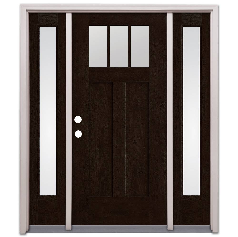 Therma-Tru TT650789SOS Entry Door 64-in x 80-in x 6-9/16-in Fiberglass Craftsman Right-hand inswing Dark Elm Stained Prehung Front Door with Sidelights with Brickmould Insulating core