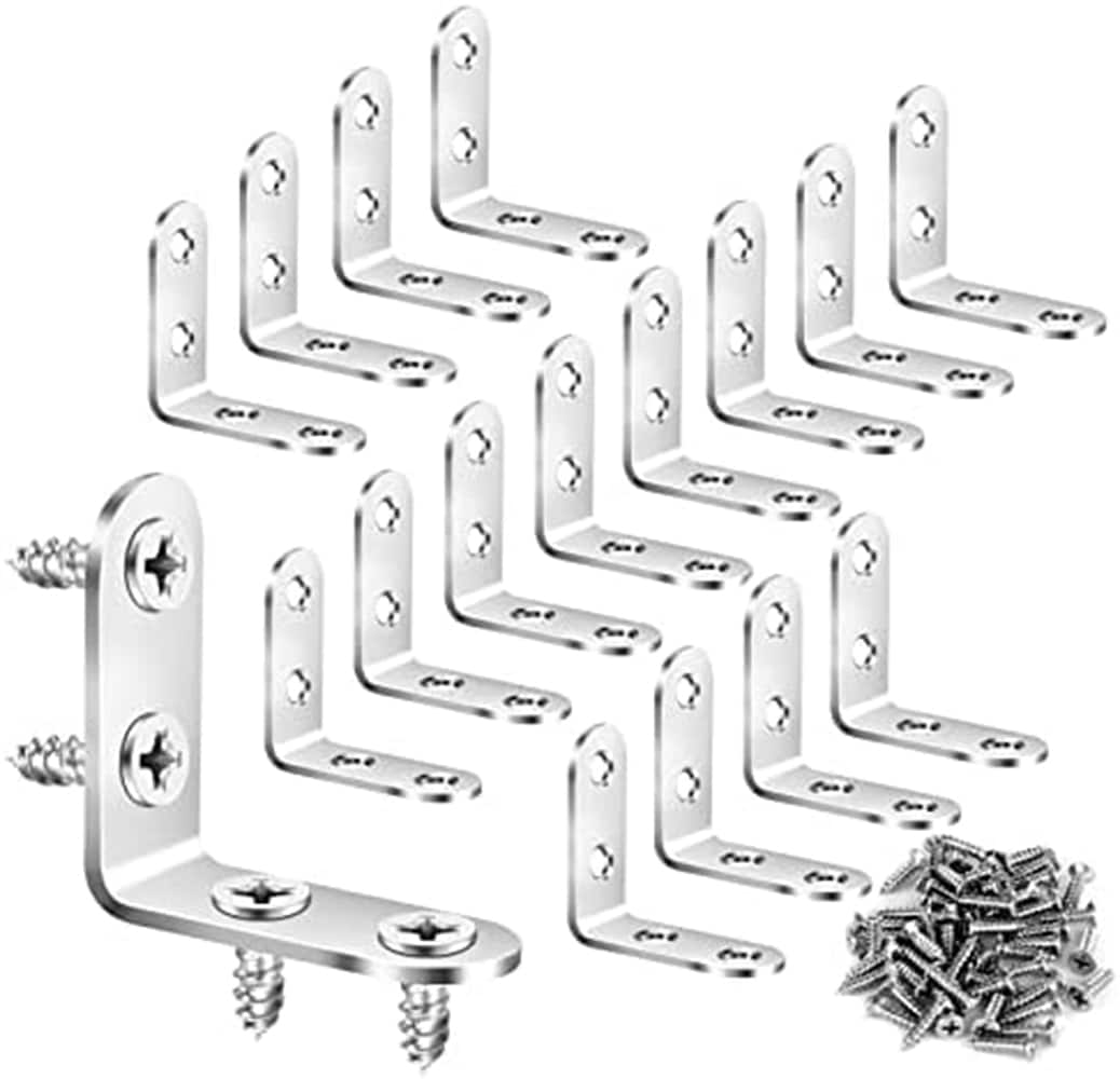 Etokfoks  1 57x1 57 304 Stainless Steel 90 Degree L Brackets Waterproof Metal Shelf Support 16 Pack with Screws
