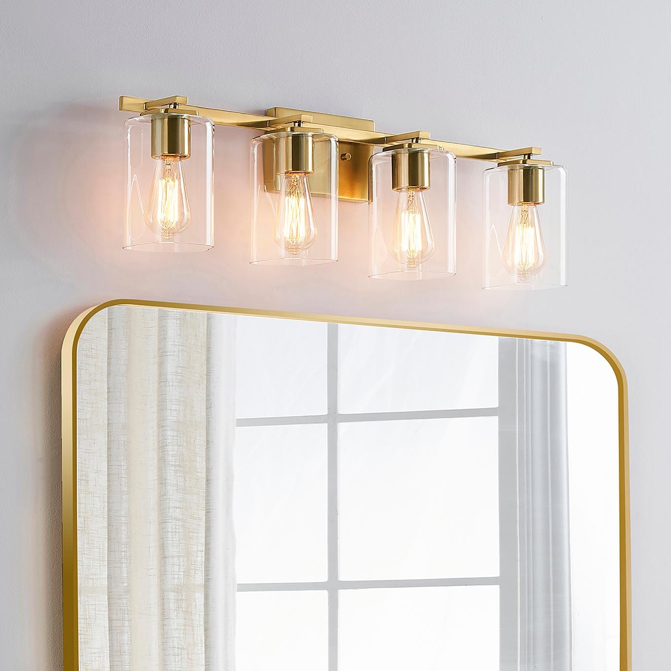 KAWOTI 21219 29-in 4 -Light Gloss Gold Transitional Vanity light