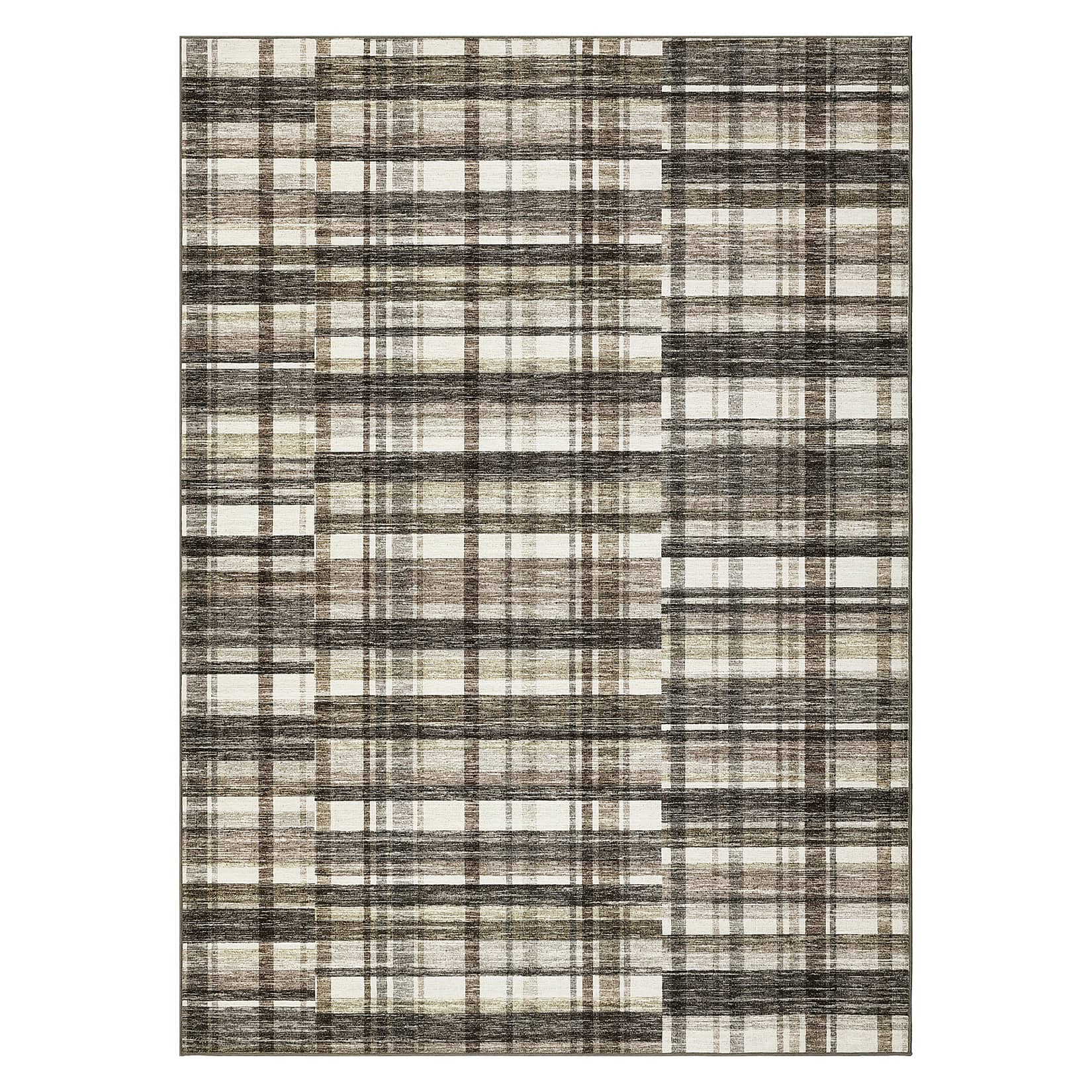 WhizMax SUNNY-PHK-33T8WMAH 10 x 13 ft Polyester Brown Beige Rectangular Living Room Bedroom Dining Room Geometric Checkered Modern Machine Washable Area Rug