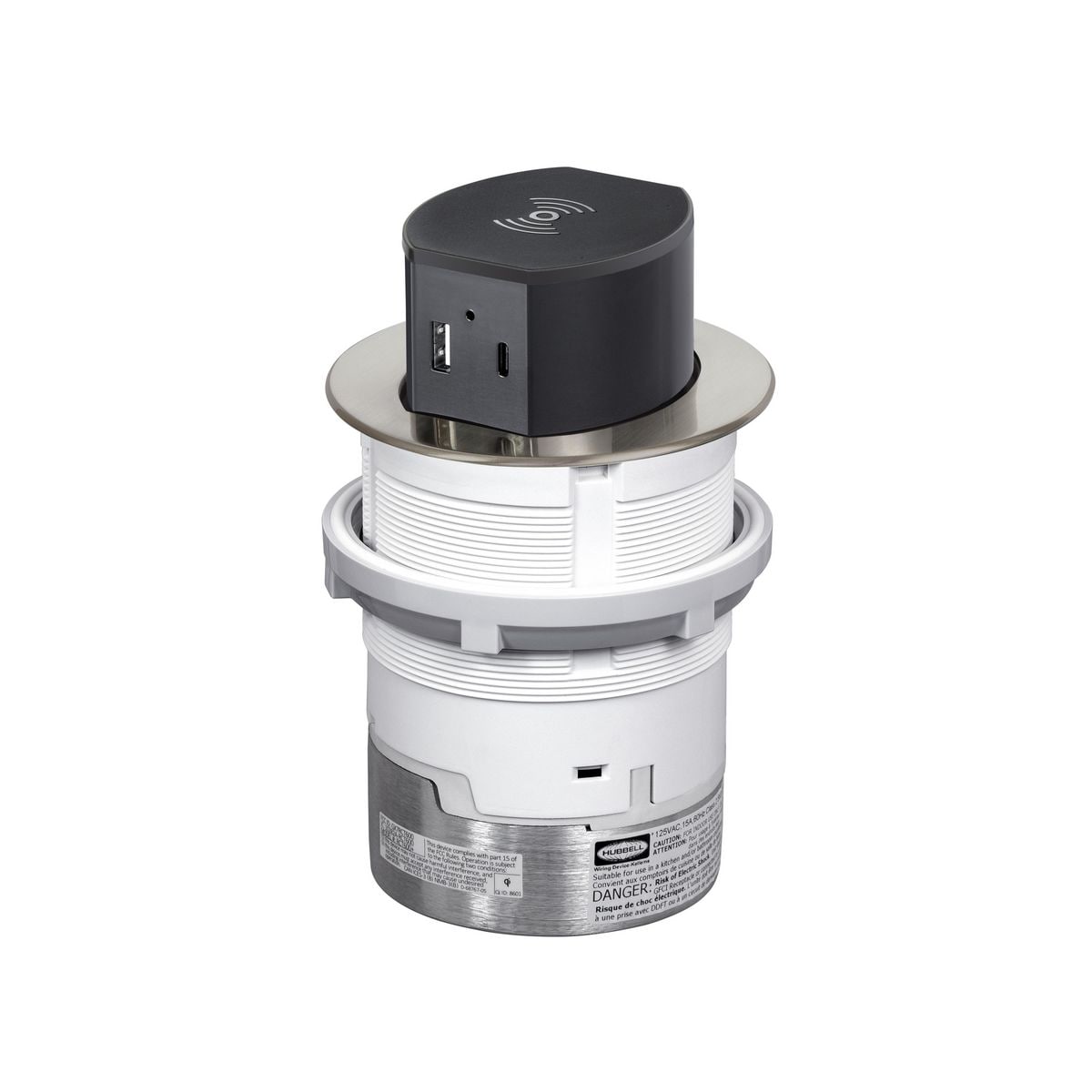 Hubbell RCT600NI Bryant 15A Tri-Power Pop Up 15 -Amp 125-volt Tamper Resistant Recessed Pop-Out Residential/Commercial Duplex Outlet Type A/C , Nickel
