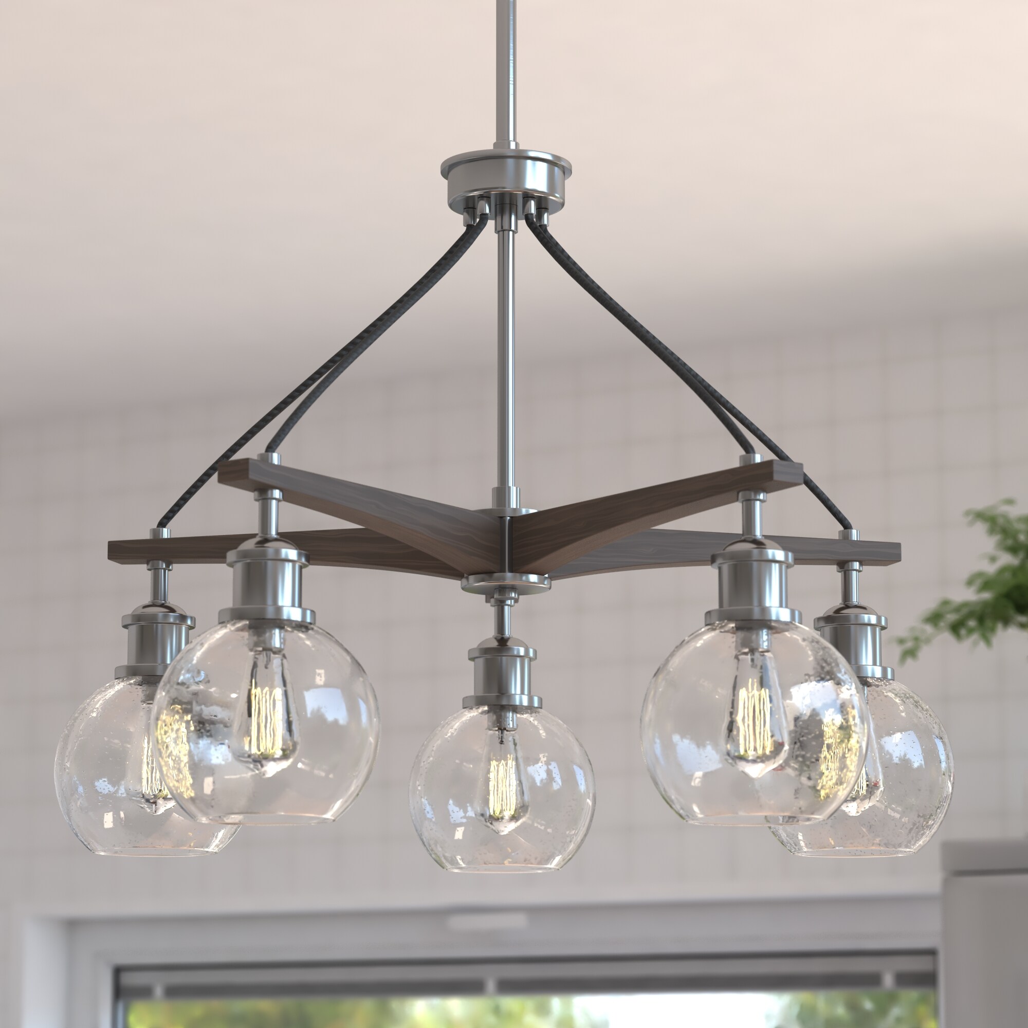 Satin Nickel 25'' Globe Chandelier with Dark Accents