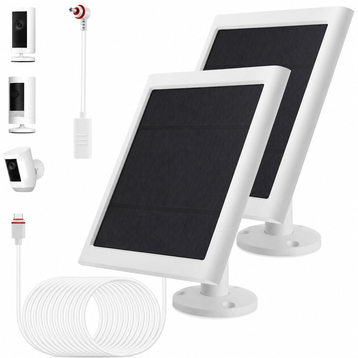 Afoxsos  Solar Panel Outdoor for Wireless Security Cameras with 10 Foot Long Cable White Pack of Two durable home and garden