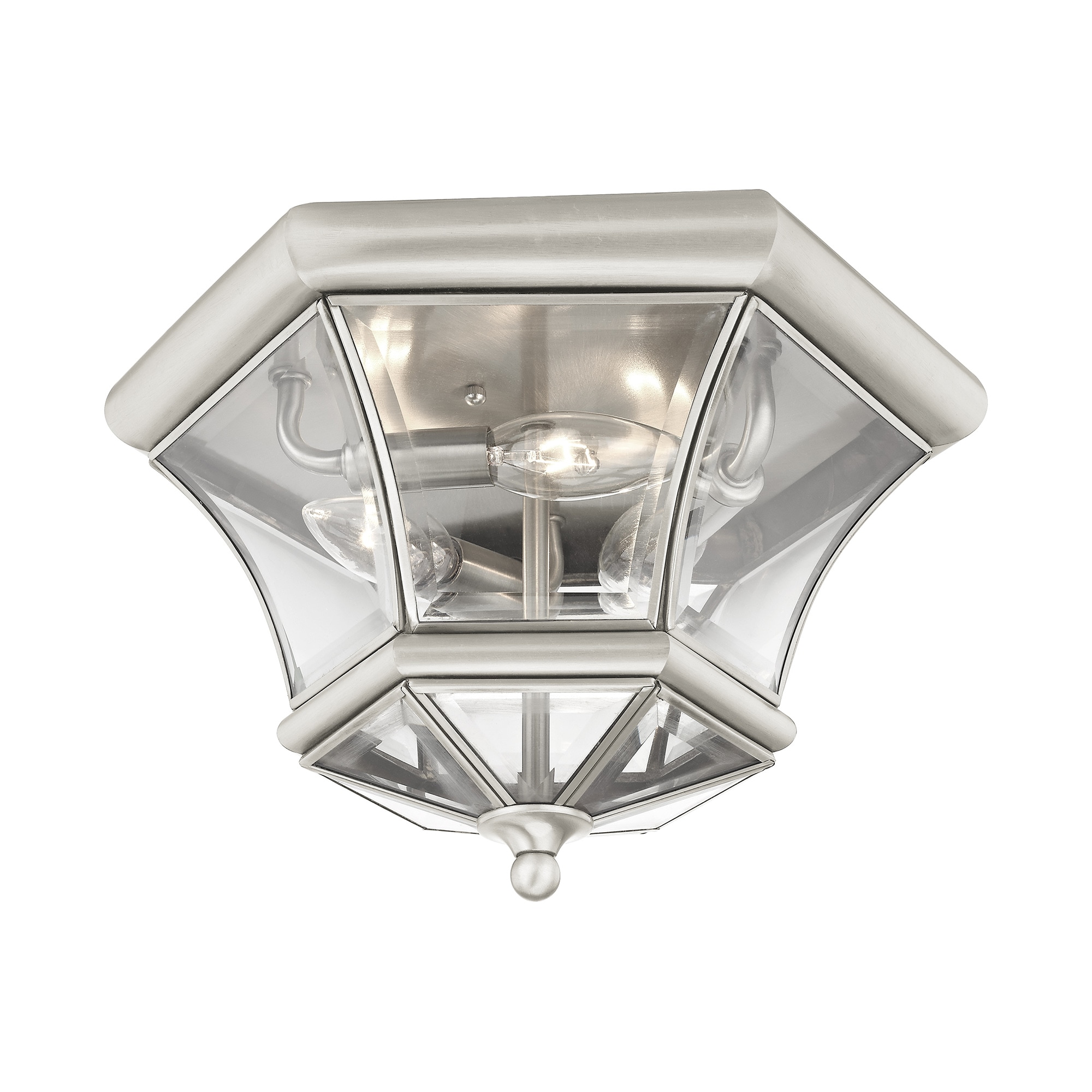 Brushed Nickel 3-Light Indoor/Outdoor Flush Mount with Clear Glass