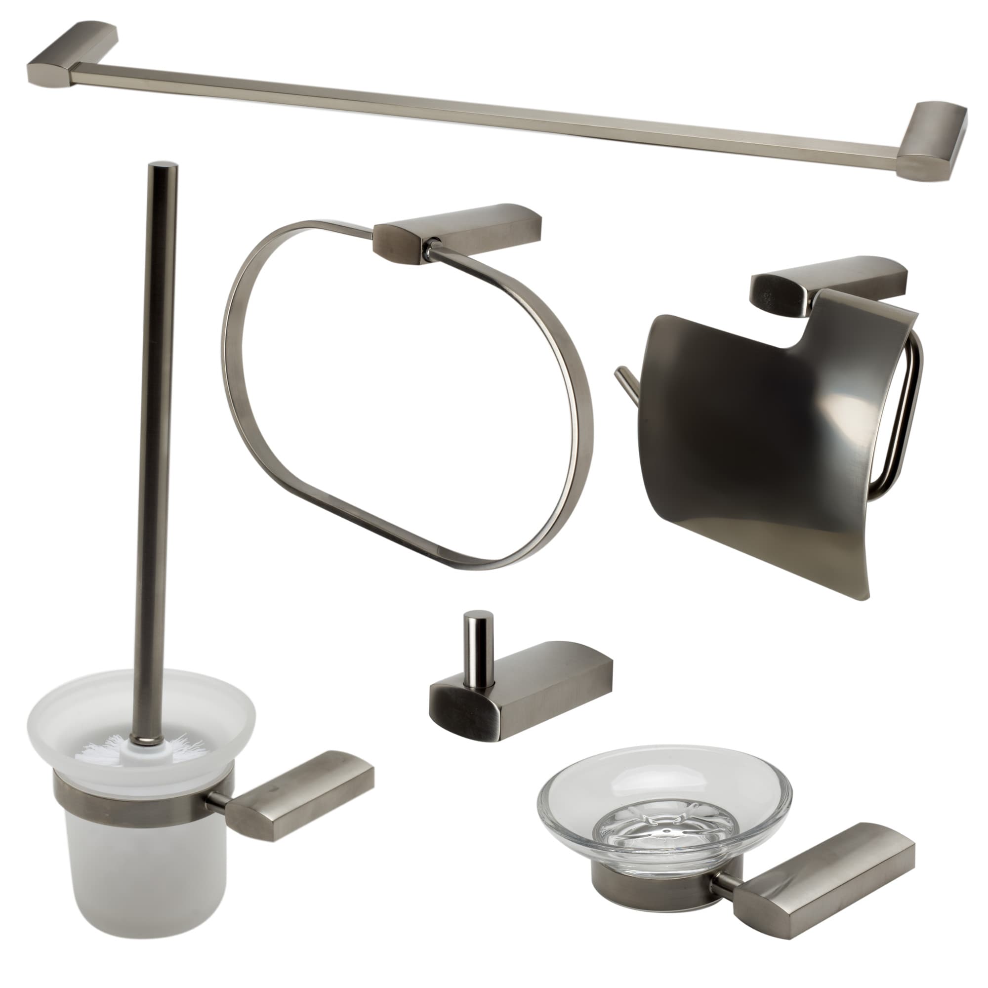 ALFI AB9503-BN 6 -Piece brand Decorative Bathroom Hardware Set Towel Bar, Toilet Paper Holder, Towel Ring ,Robe Hook Included