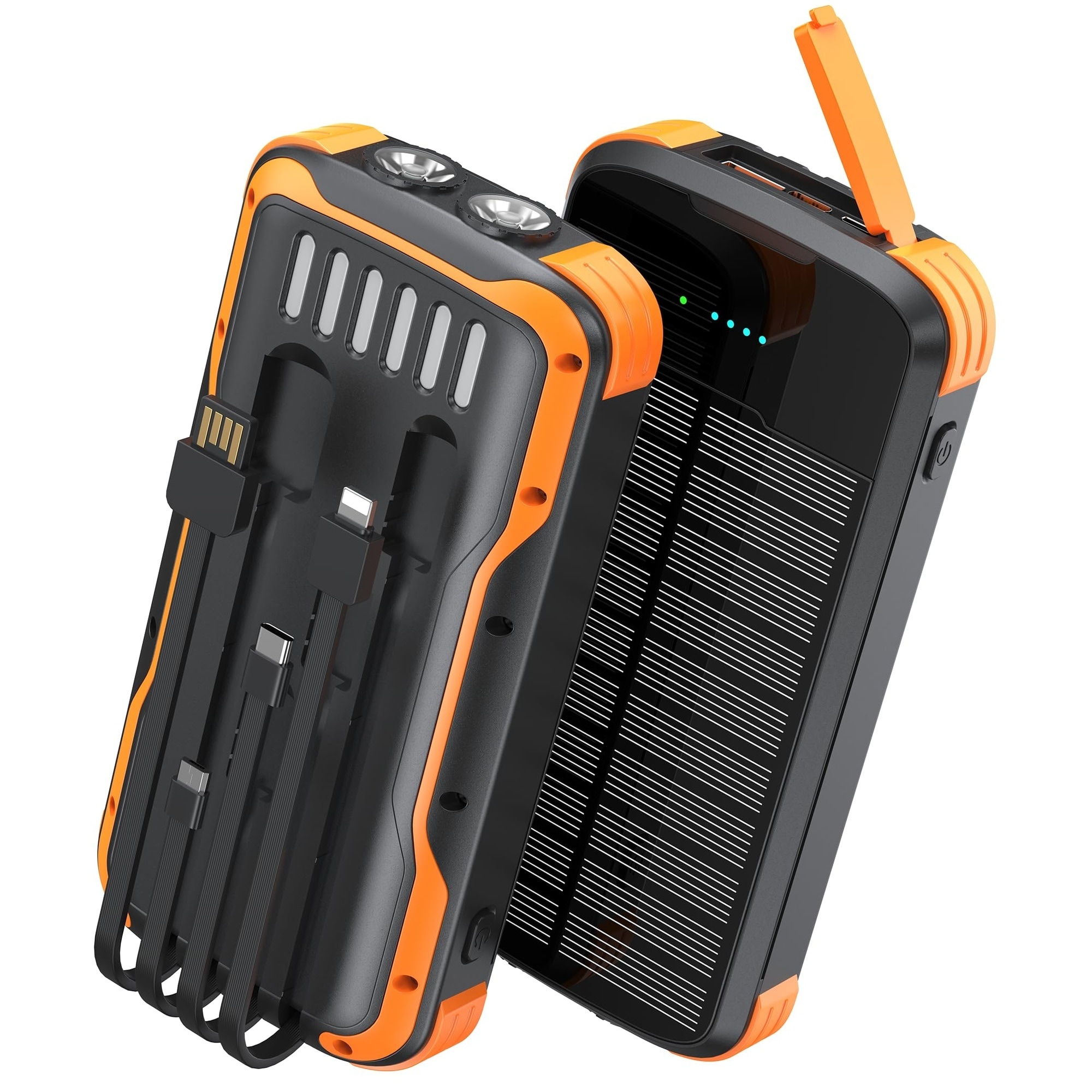 Oyezvary 1 Piece 40000mAh Portable Solar Charger Power Bank 20W Type C Fast Charging Built in 4 Cables Dual Flashlights for Outdoor Use #LOZ0429F13