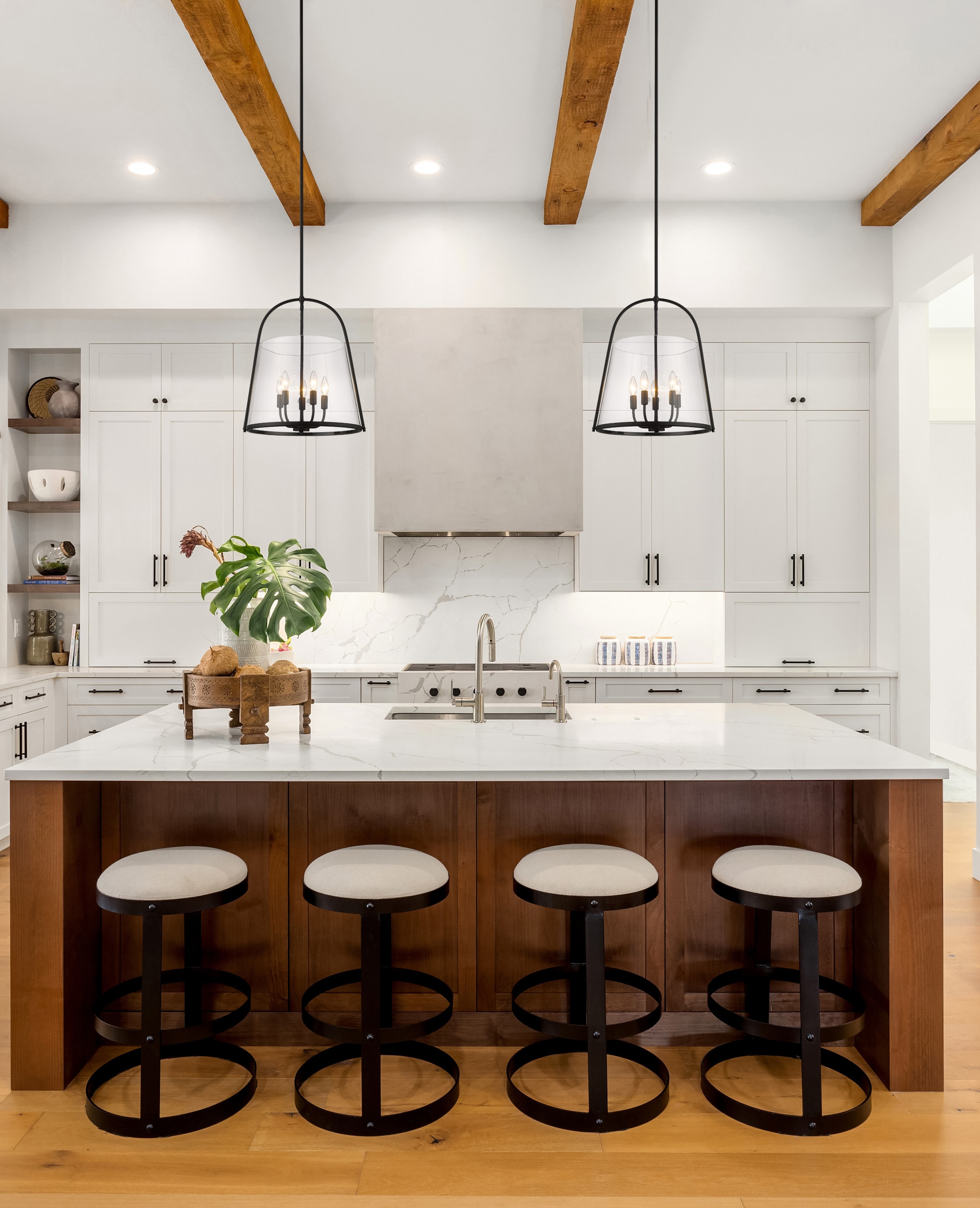 Matte Black Steel and Glass 5-Light Pendant