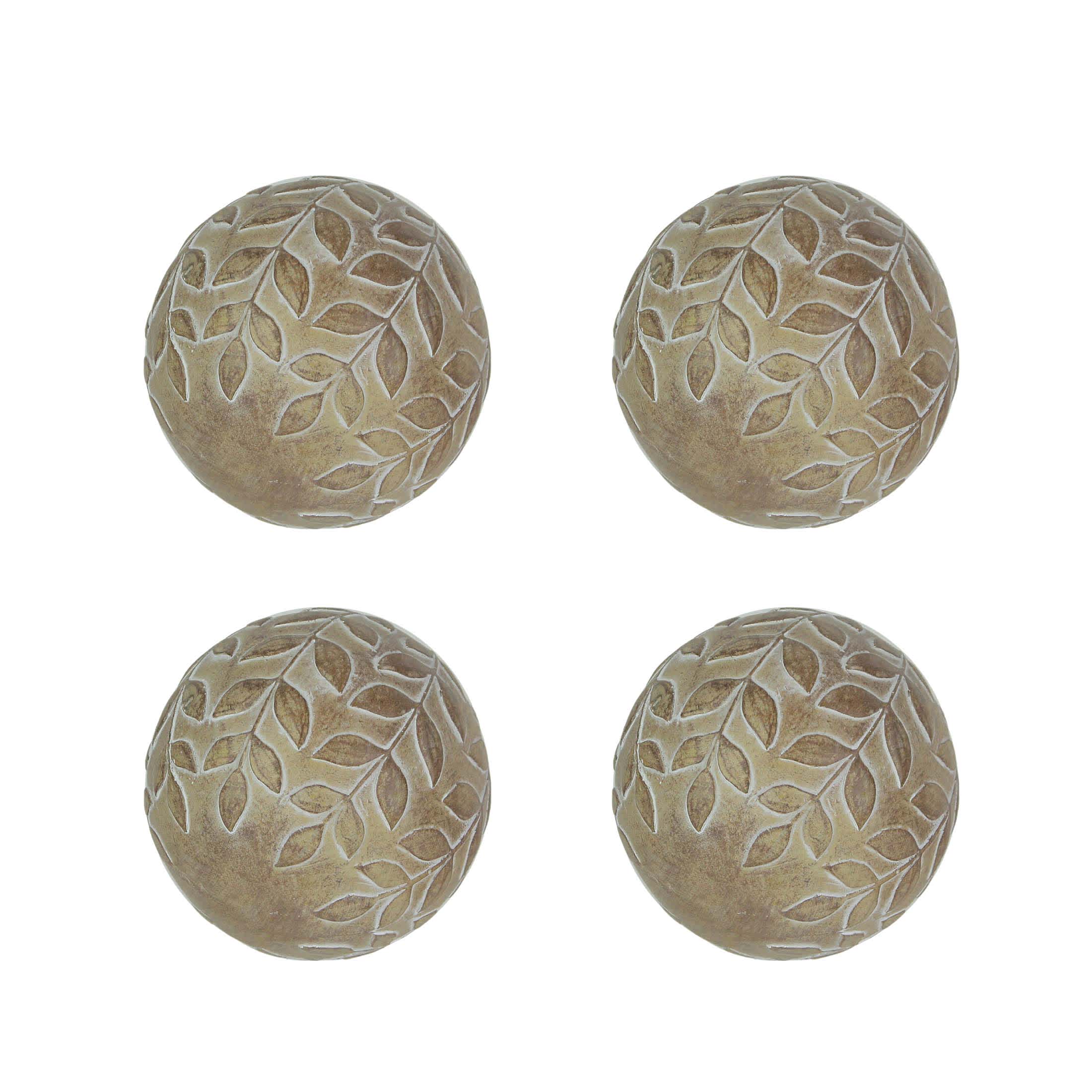 Things2Die4 AUD-8RS950-SET Set of 4 Rustic Plant Themed Wood-like Resin Home Decorative Balls 4 Inch Diameter