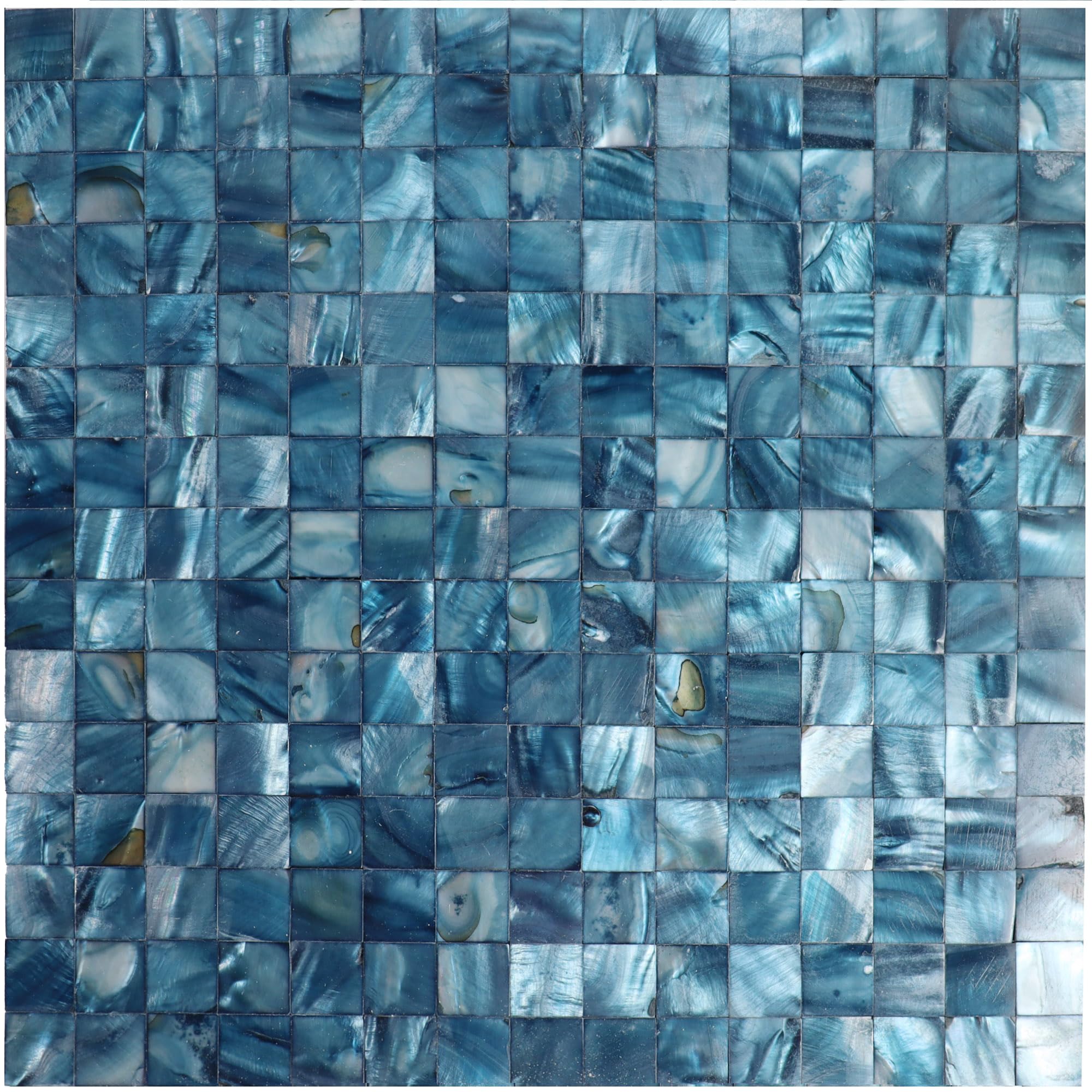 LILILIAN FMY  Mother of Pearl Peel and Stick Backsplash Shell Mosaic Subway Tile for Living Room Background Wall and Kitchen 12 by 12 Dark Blue