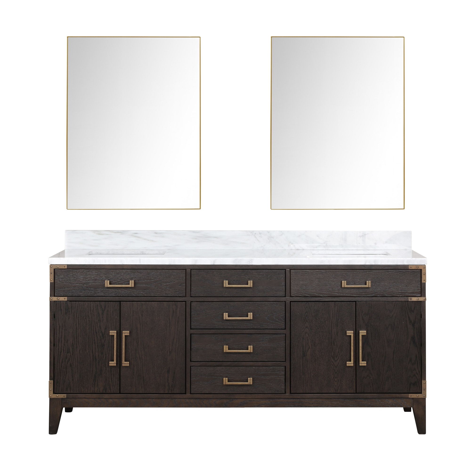 Lexora LVW72DK110 Wilton 72-in Brown Oak Undermount Double sink Bathroom Vanity with White Carrara Marble Marble Top (Mirror Included)