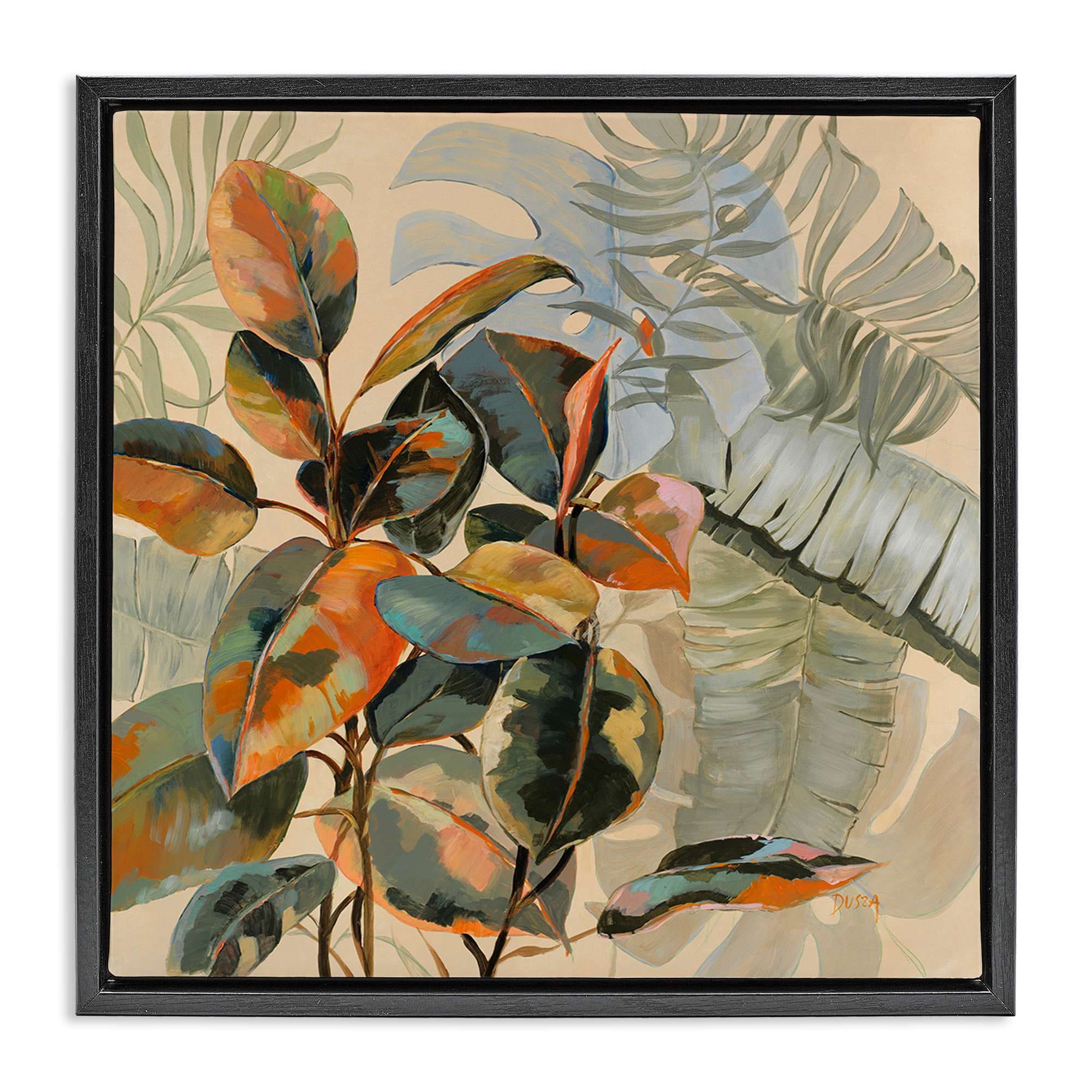 Stupell Industries BS-792-FFB-24X24 Tropical Foliage Warmth Black Framed Floater Canvas Wall Art By Dusza 25 x 25