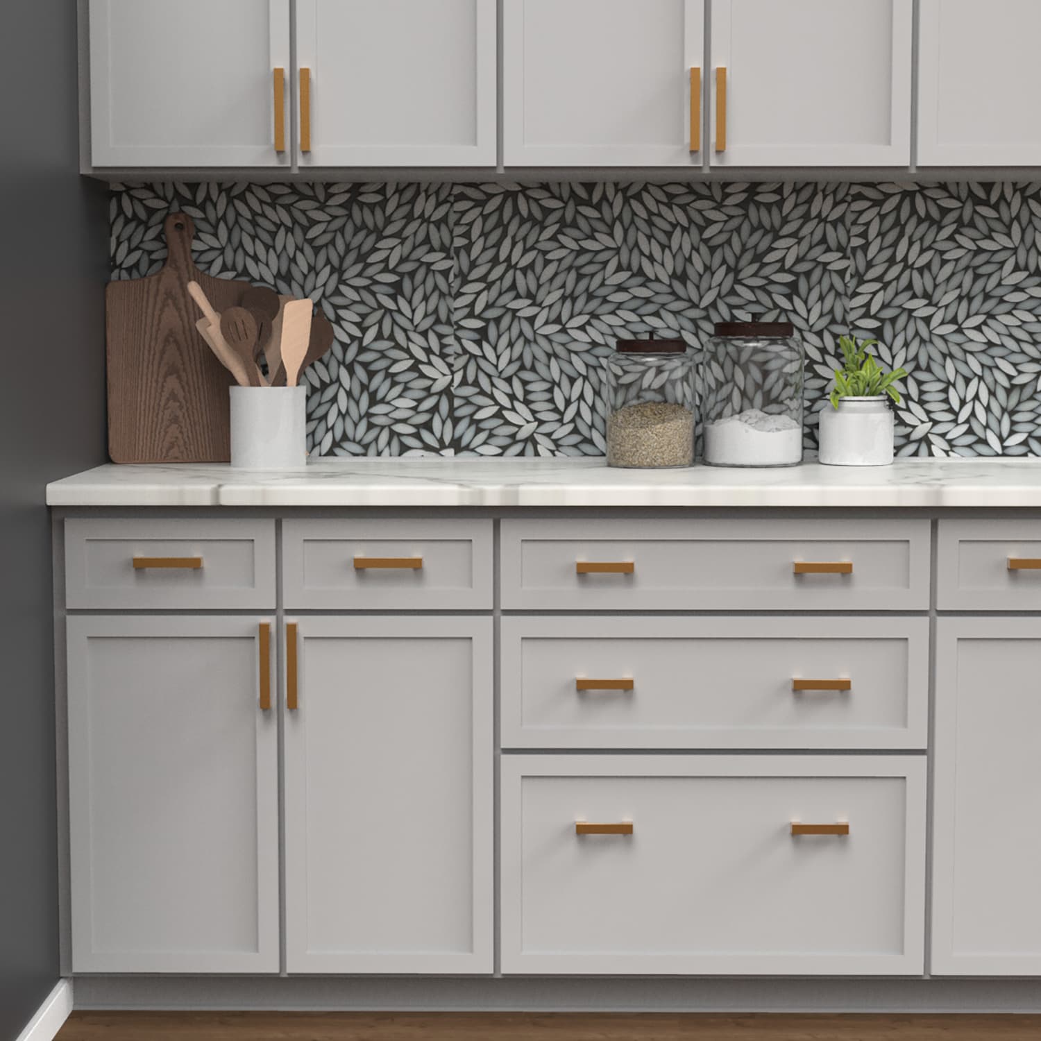 Brushed Brass Modern Bar Pulls with Mounting Hardware