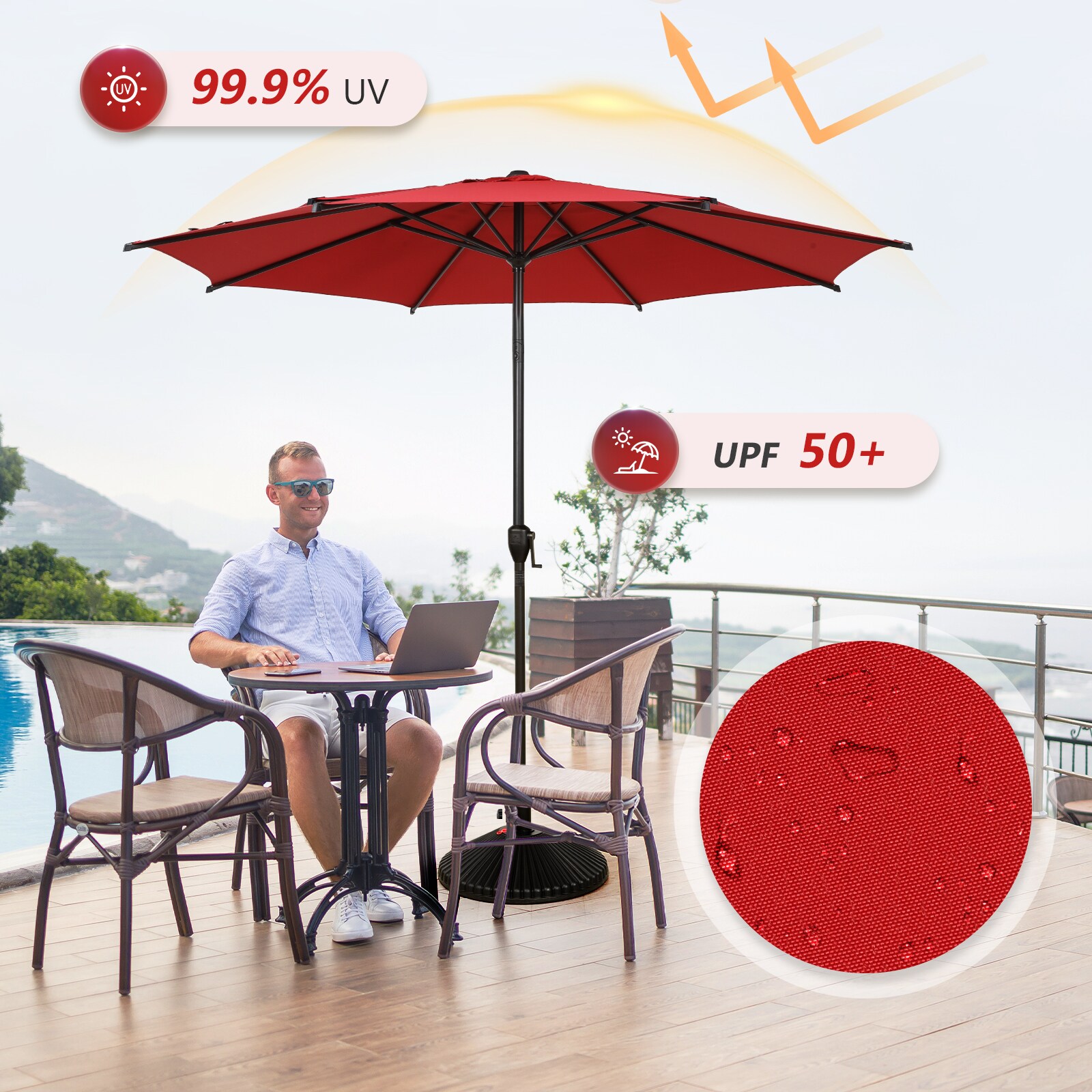 Lyon 11ft Red and Charcoal Steel Market Umbrella