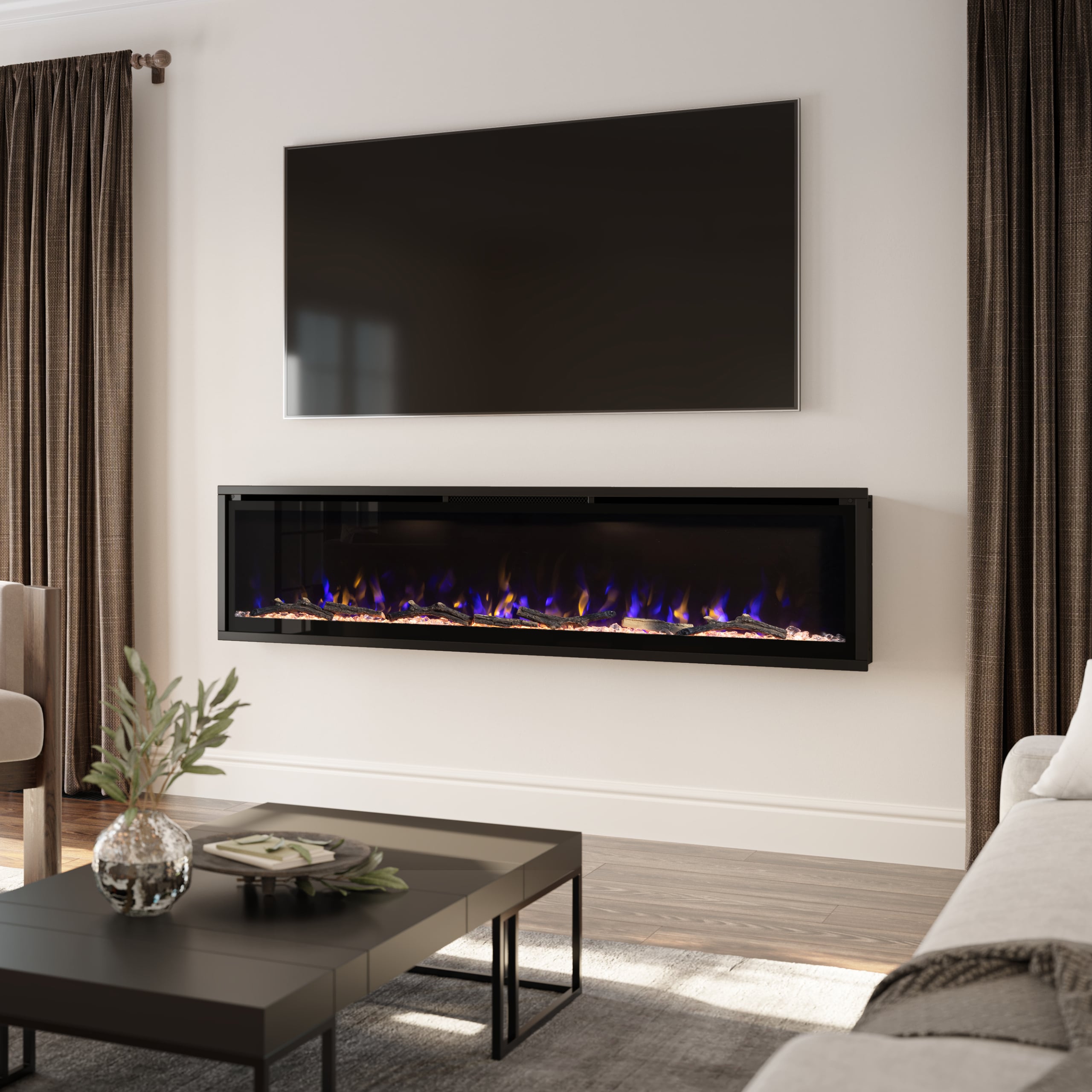 Modern Ember 72-in W Black Infrared Quartz Electric Fireplace in the ...