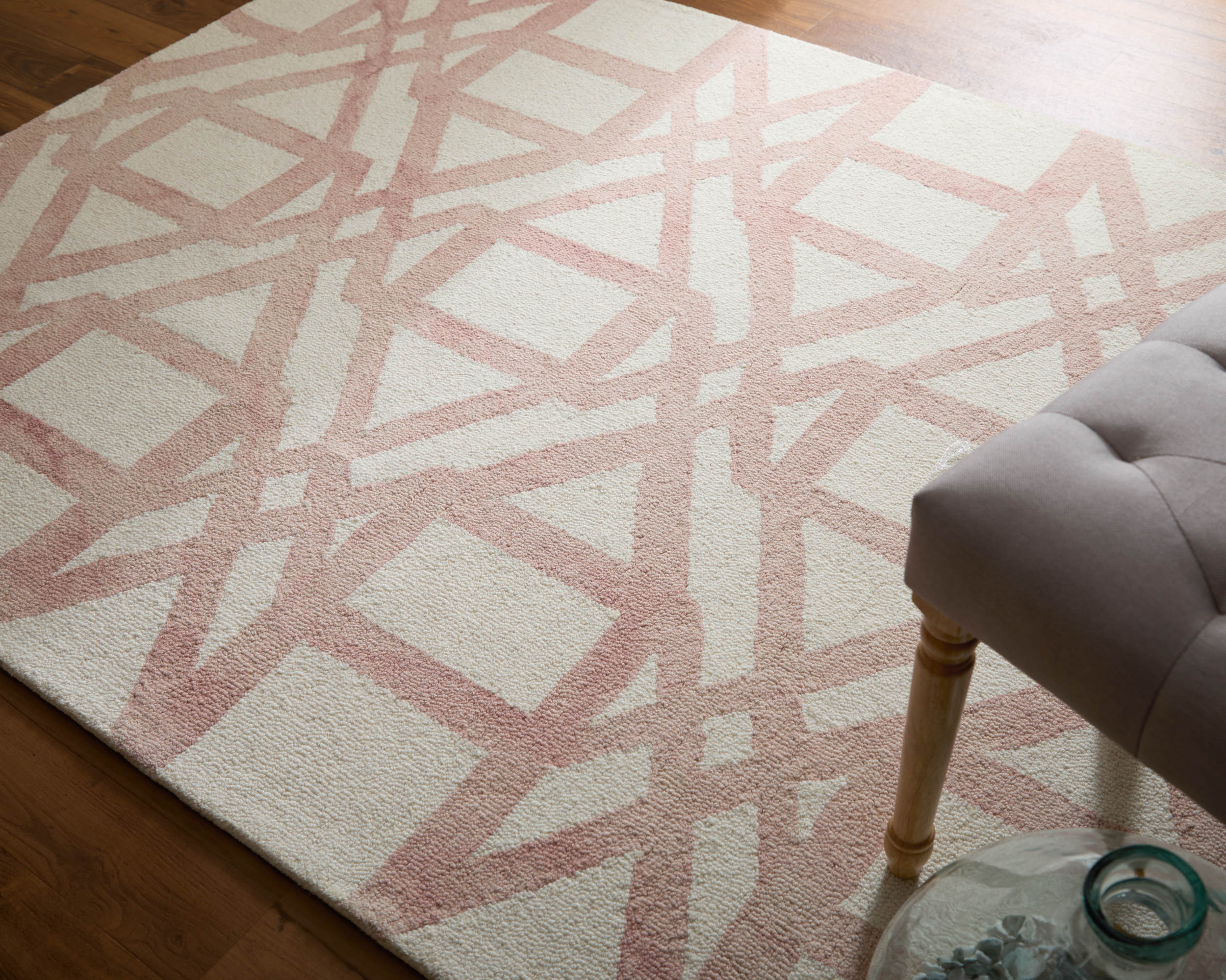 Artisanal Ivory Geometric Wool 24" Rectangular Rug