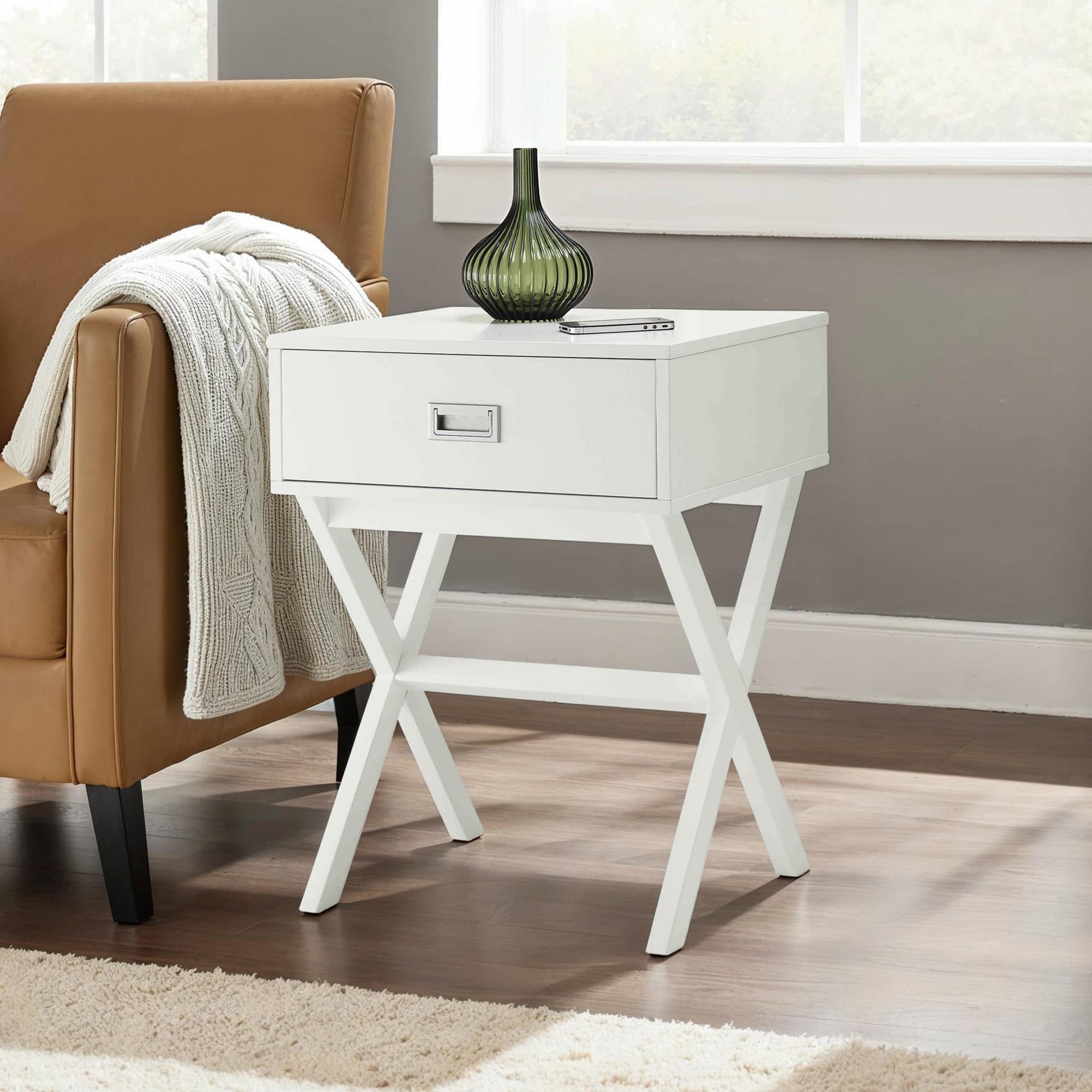 Convenience Concepts 203145W LANDON 19-in W x 26-in H White Composite Rectangular Modern End Table with Storage Assembly Required