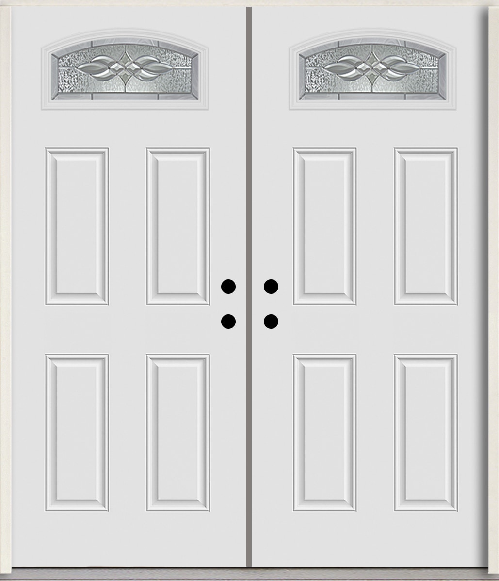 RELIABILT LO963799 Hampton 72-in x 80-in x Fiberglass 1/4 lite Right-hand inswing Arctic White Paint Painted Prehung Double Front Door Insulating core