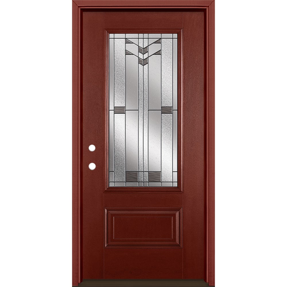 Masonite 3420204 Frontier 36-in x 80-in x 4-9/16-in Fiberglass 3/4 lite Right-hand inswing Wineberry Stained Prehung Front Door with Brickmould Insulating core