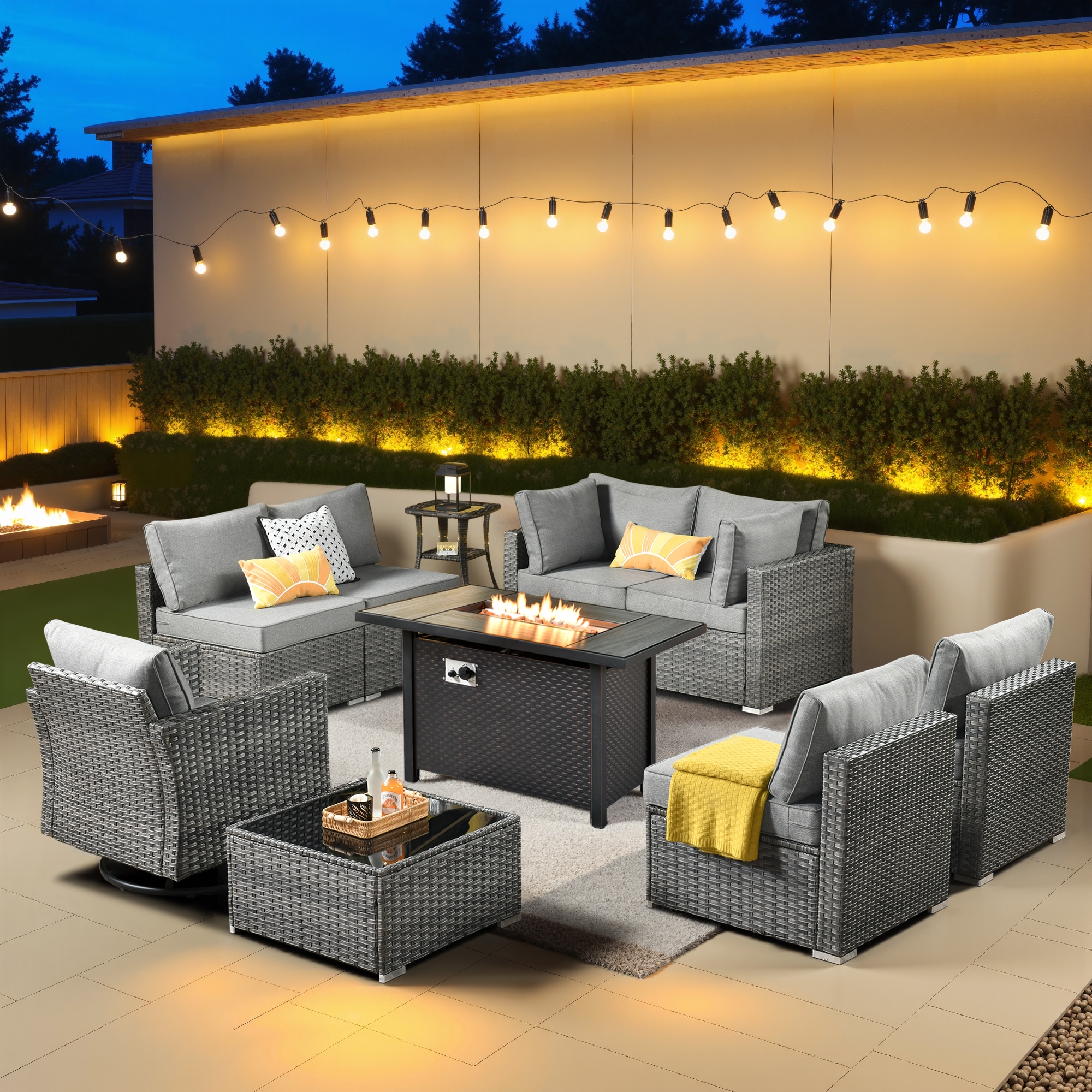 Pouuin SYZHOP707 Wicker Outdoor Sectional with Dark gray Cushions and Wicker Frame