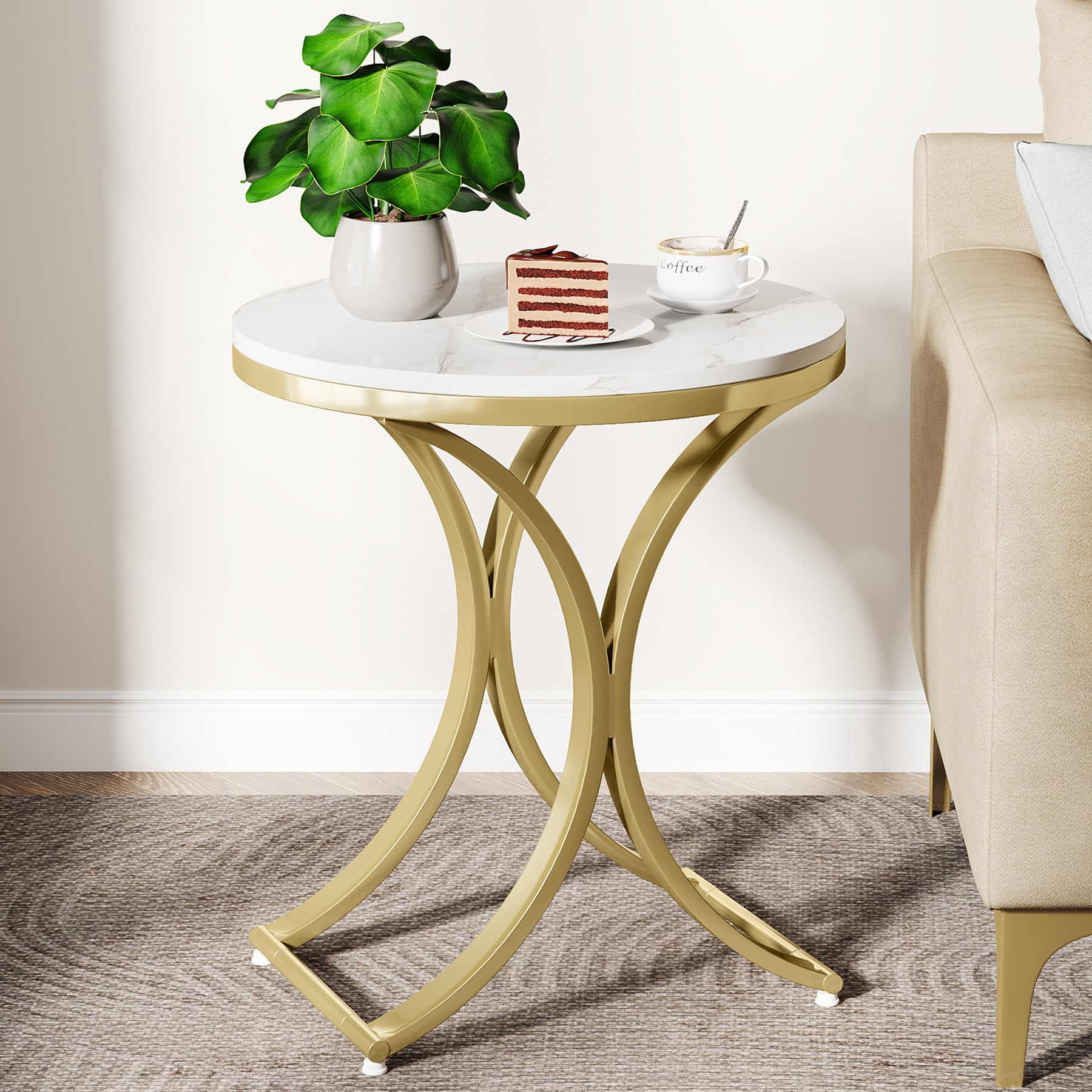 Tribesigns LWFD-J0177 End table 19.7-in W x 23.6-in H White Wood Round Modern End Table Assembly Required