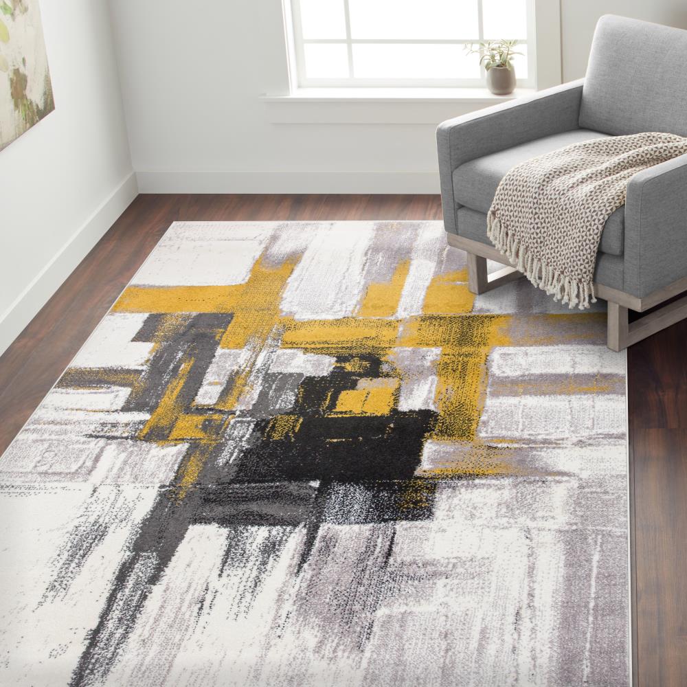 World Rug Gallery 950GOLD3X5 Arizona 3 x 5 (ft) Loomed Polypropylene Gold Rectangular Indoor Abstract Mid-Century Modern Area rug