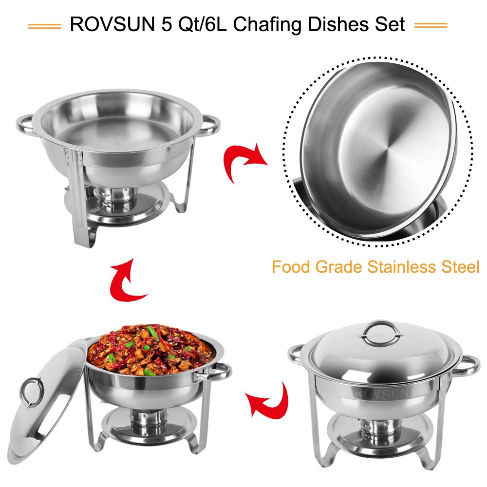 ROVSUN Roll Top Chafing Dish Buffet Set,6 Quart Round Stainless Steel  Chafer for Catering,Buffet Servers and Warmers Set with Glass Window for