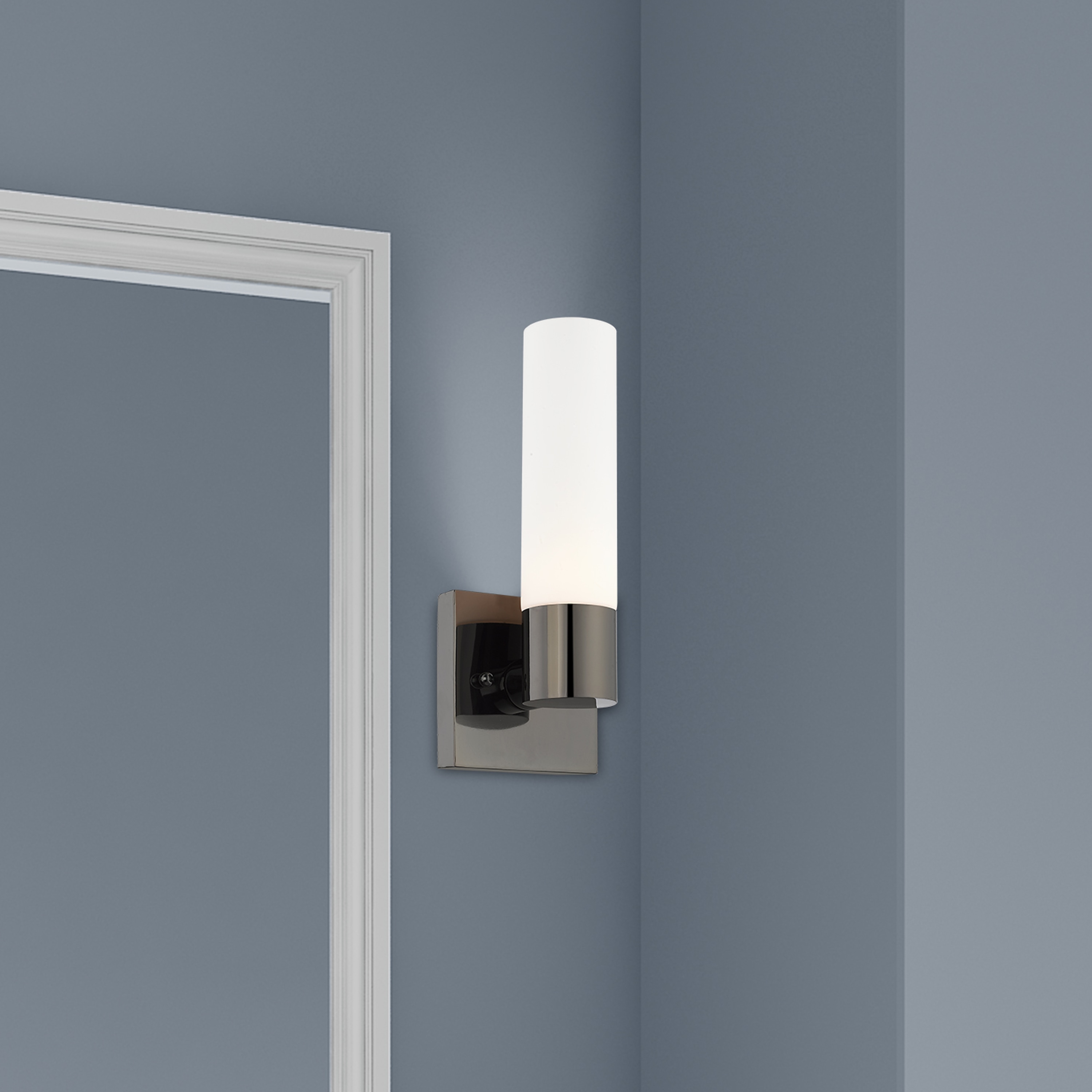 Black Chrome Dimmable Sconce with Satin Opal Glass