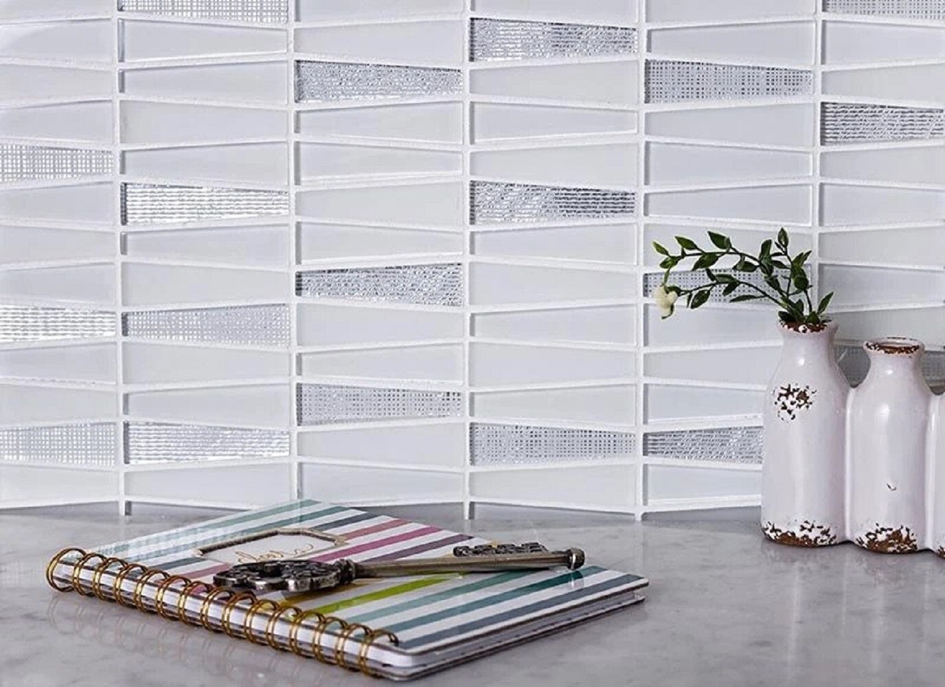 Apollo Tile Glacier White and Gray 12-in x 13-in Polished Glass Linear Floor and Wall Tile (5.38-sq. ft/ Carton)