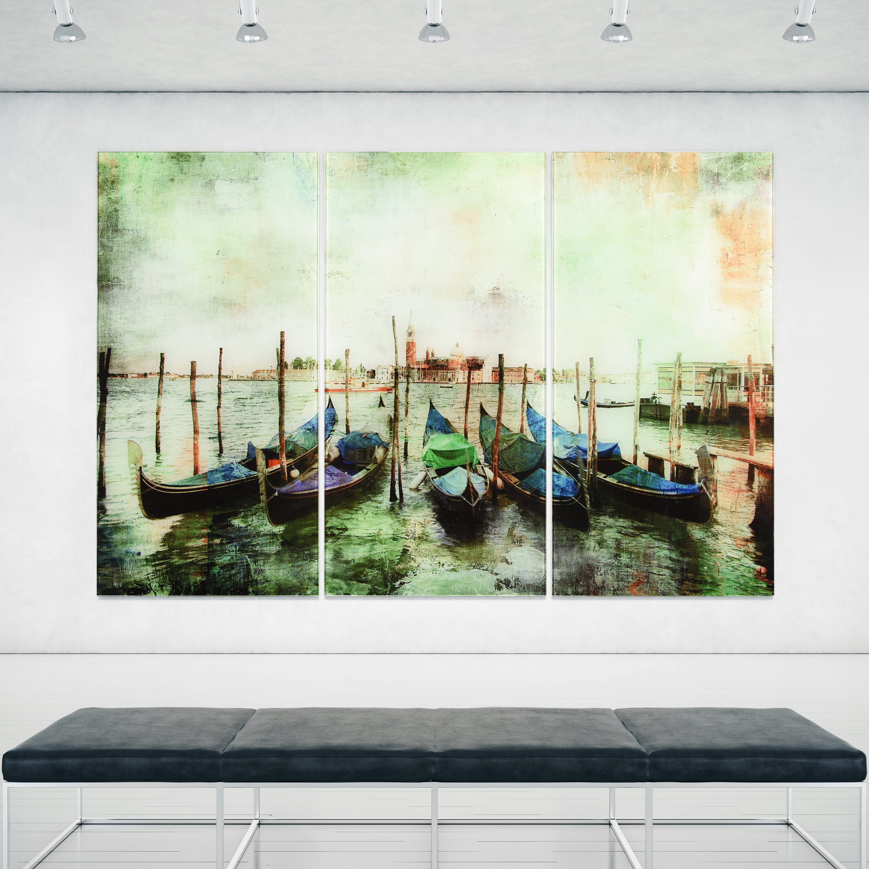 Venice Gondolas Colorful Acrylic Glass Triptych Art Print