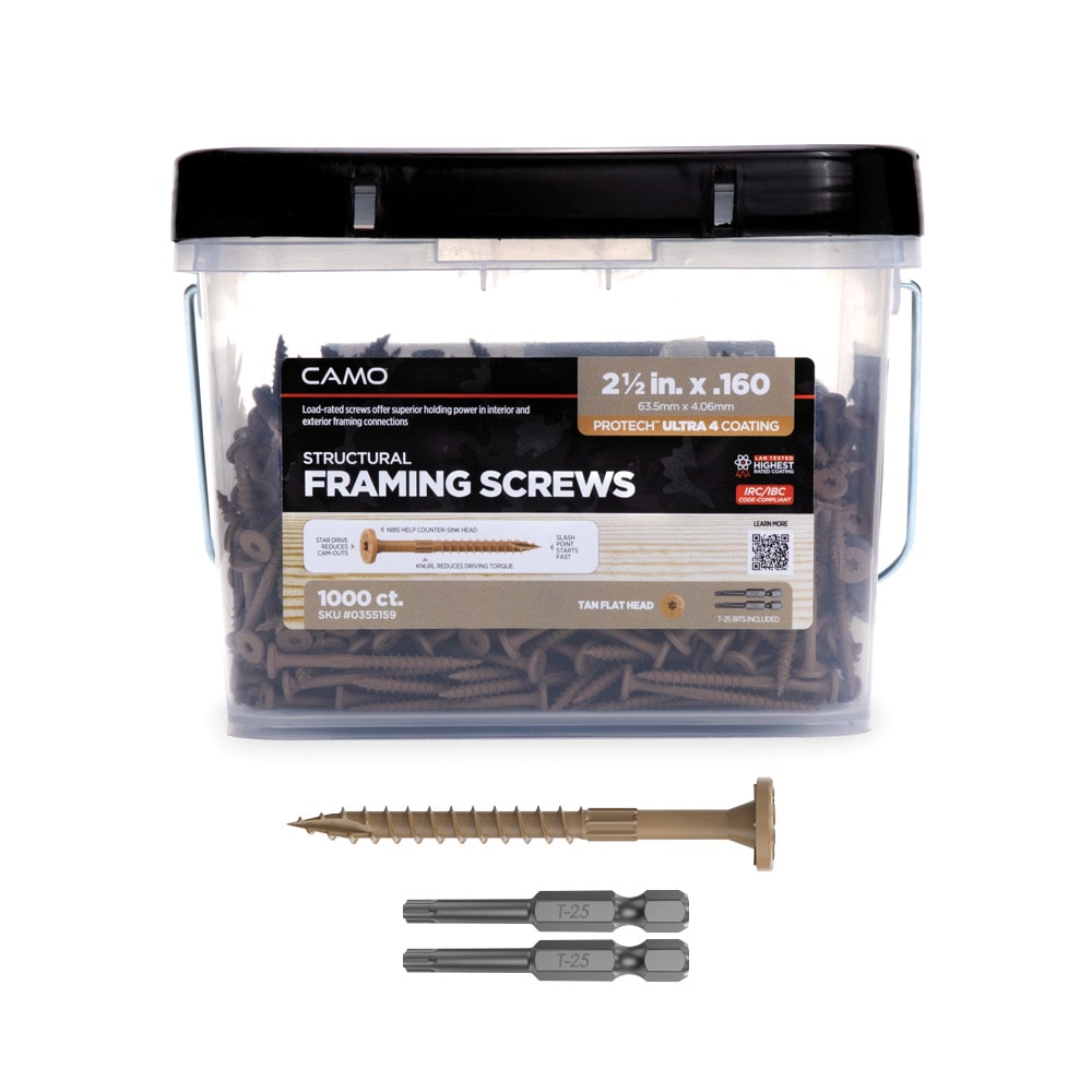 CAMO 0355159 #8 x 2-1/2-in Tan Framing Polymer Flat -Head Exterior Structural wood screws 1000 -Pack