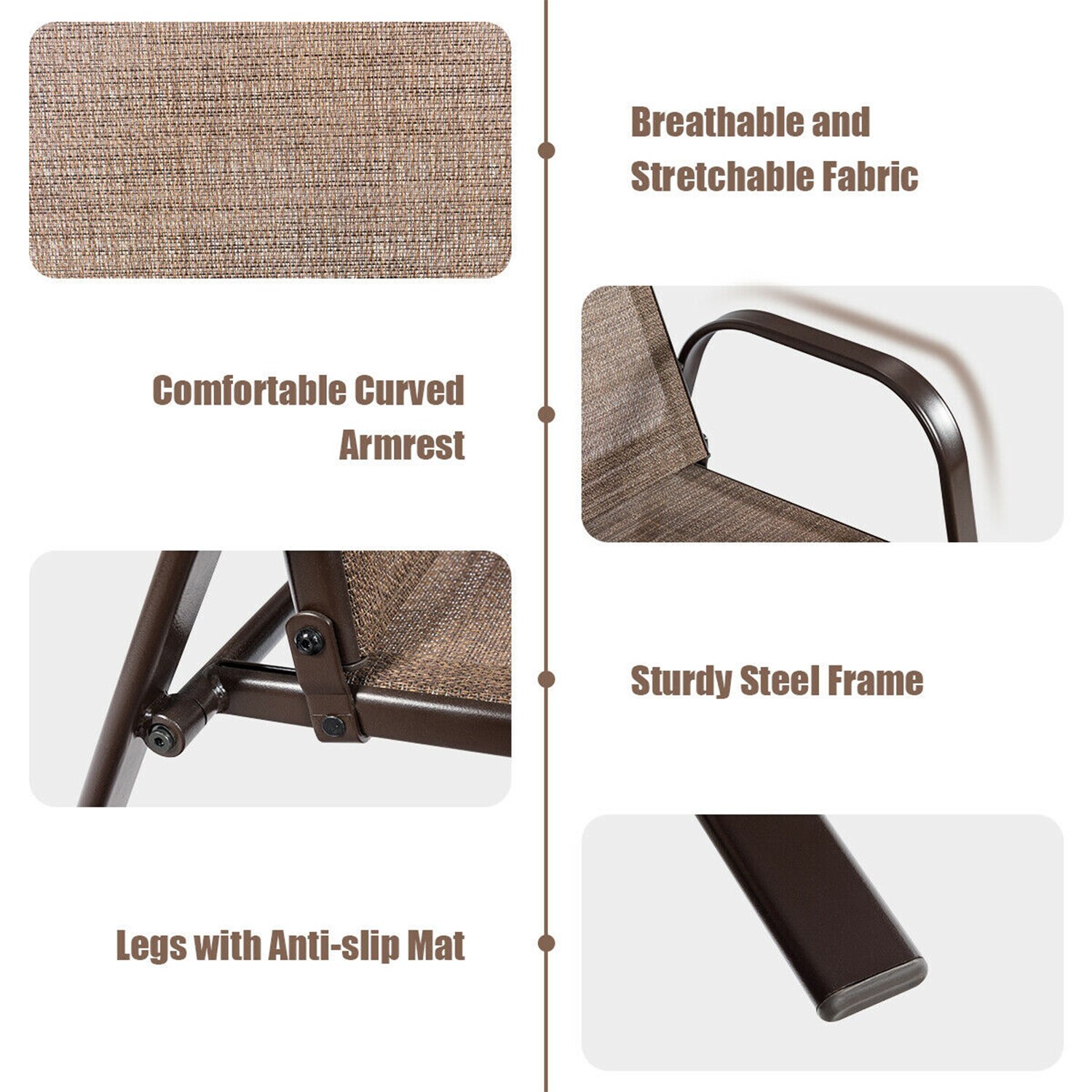 WELLFOR 2 Brown Metal Frame Stationary Conversation Chair with Brown ...