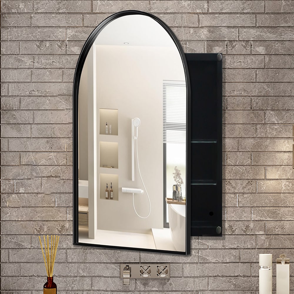 waterpar WPLO-2427 24-Inches x 36-Inches Surface/Recessed Mount Black Mirrored Arched Medicine Cabinet