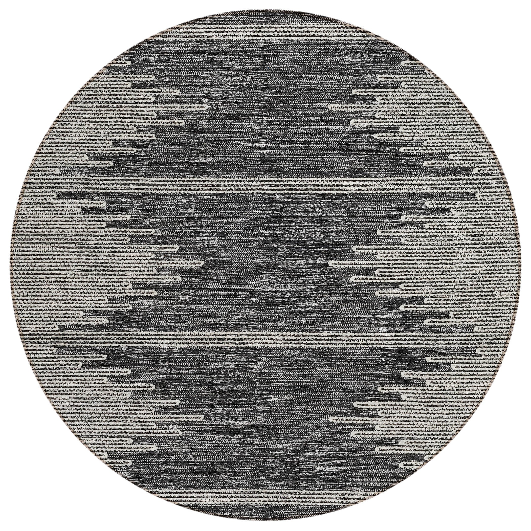 Charcoal and Gray Round Synthetic Flat Woven Rug