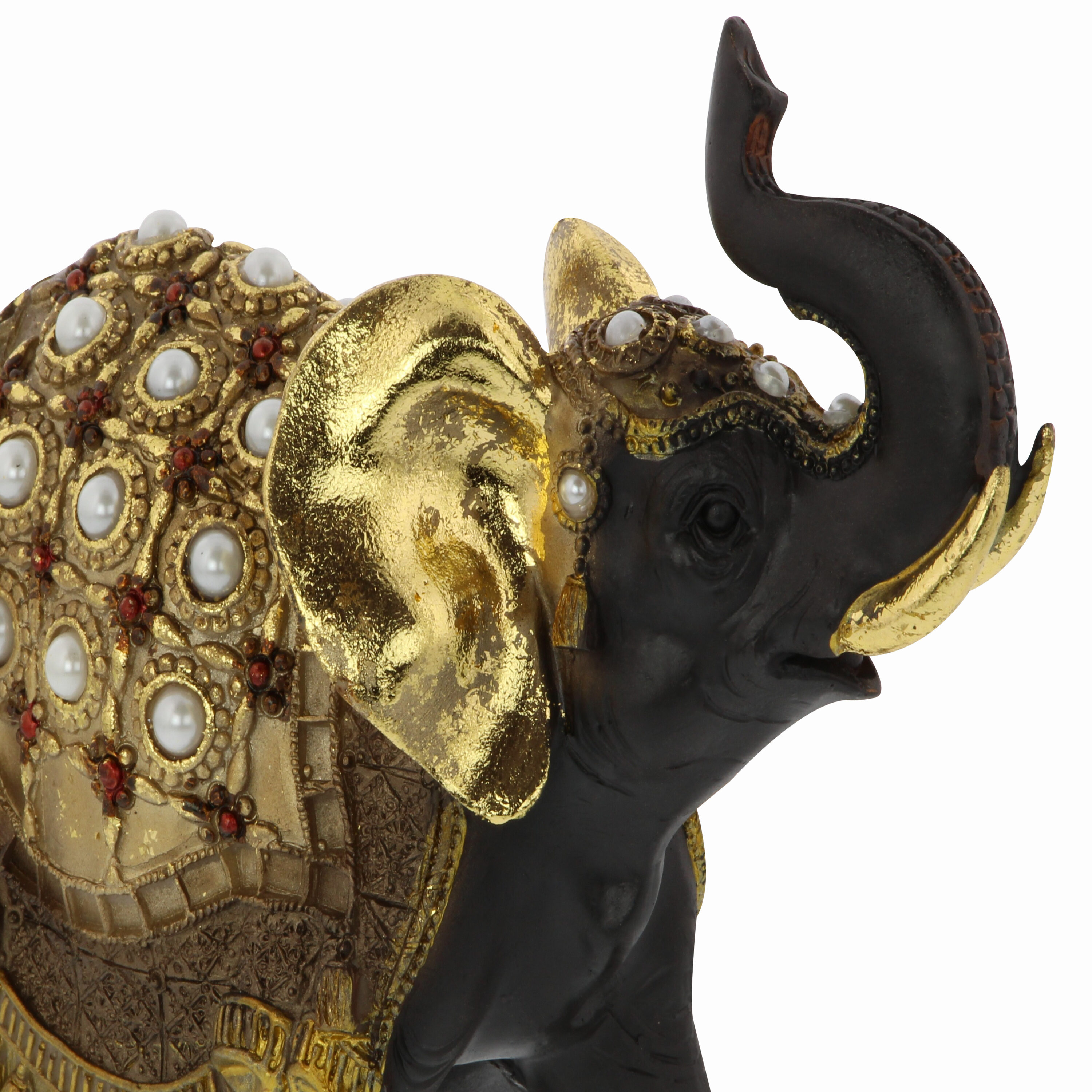 Majestic Trio Gold Polystone Elephant Statues with Satin Finish