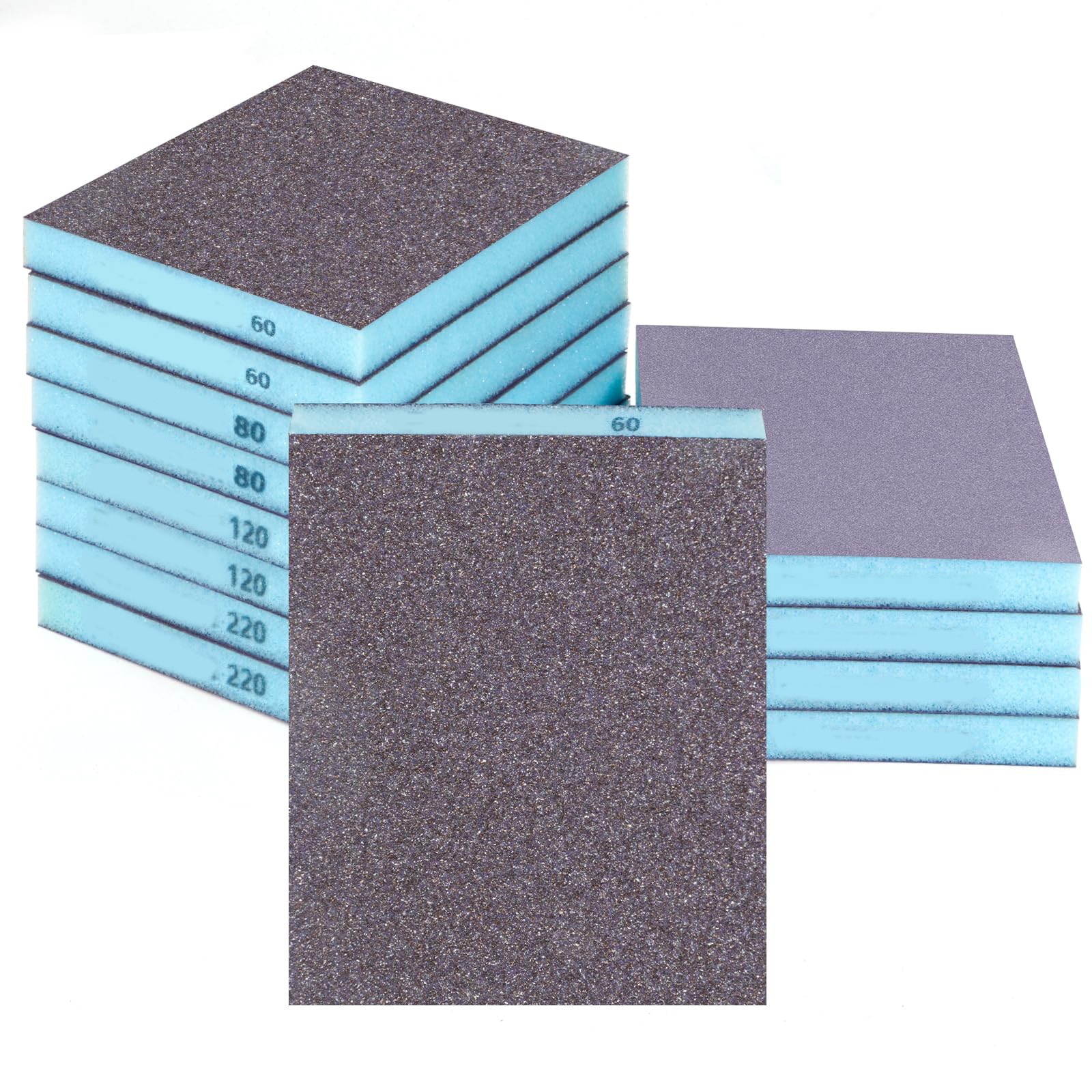 Etokfoks  12 pack sanding sponge blocks 60 to 400 grit wet dry high density foam assortment for wood drywall metal furniture