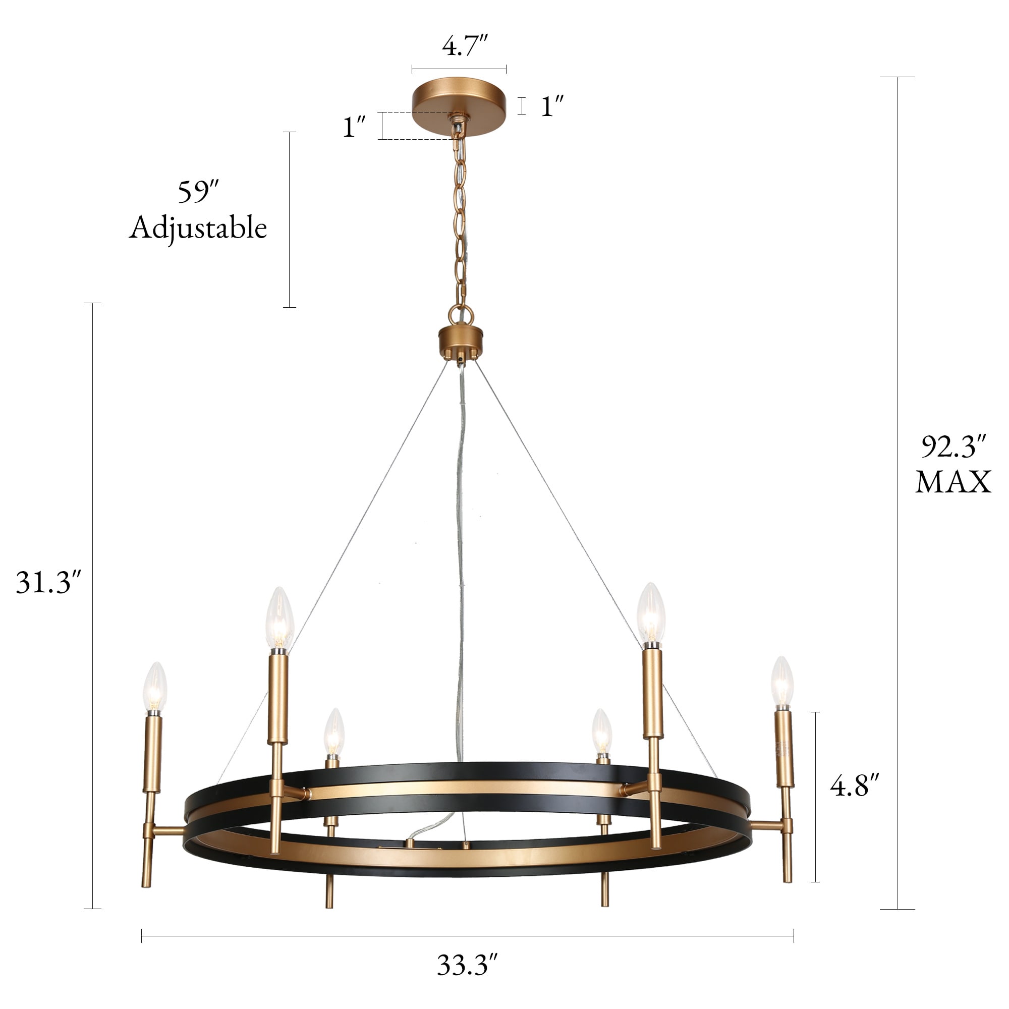Froebon Black and Gold 6-Light Candle Chandelier