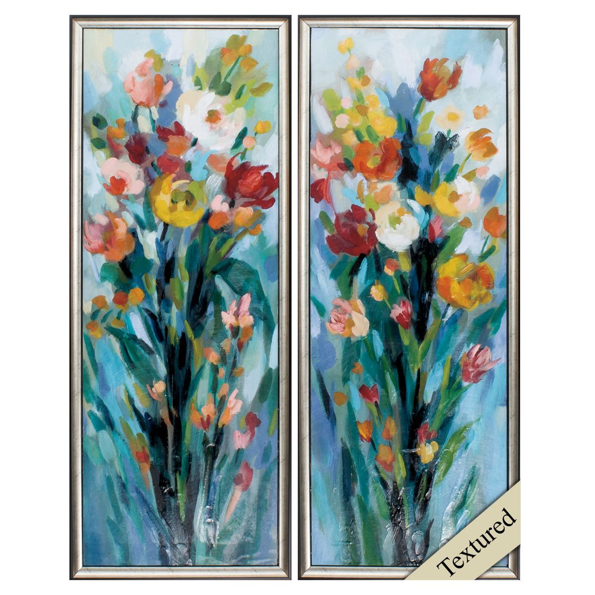 HomeRoots 365461 Silver 36-in H x 14-in W Floral Wood Hand-Painted Painting